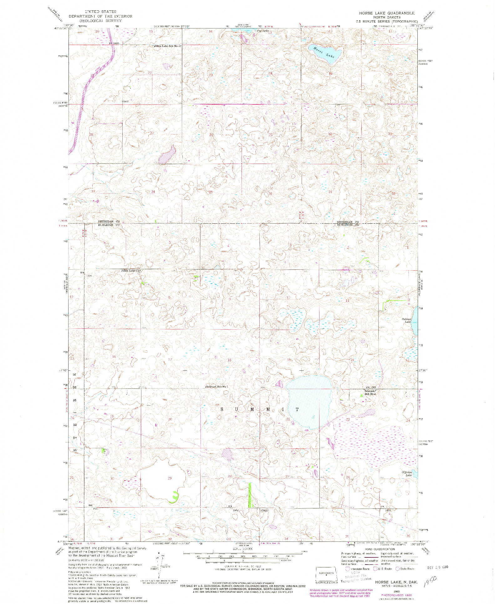 USGS 1:24000-SCALE QUADRANGLE FOR HORSE LAKE, ND 1960