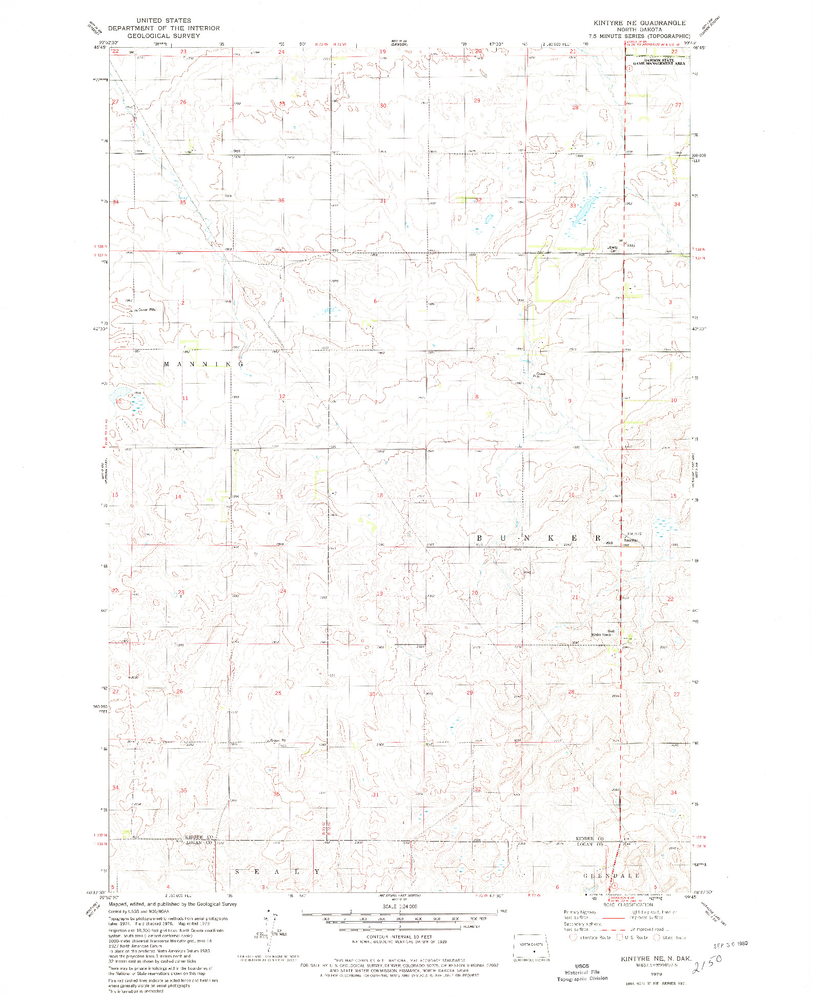 USGS 1:24000-SCALE QUADRANGLE FOR KINTYRE NE, ND 1979