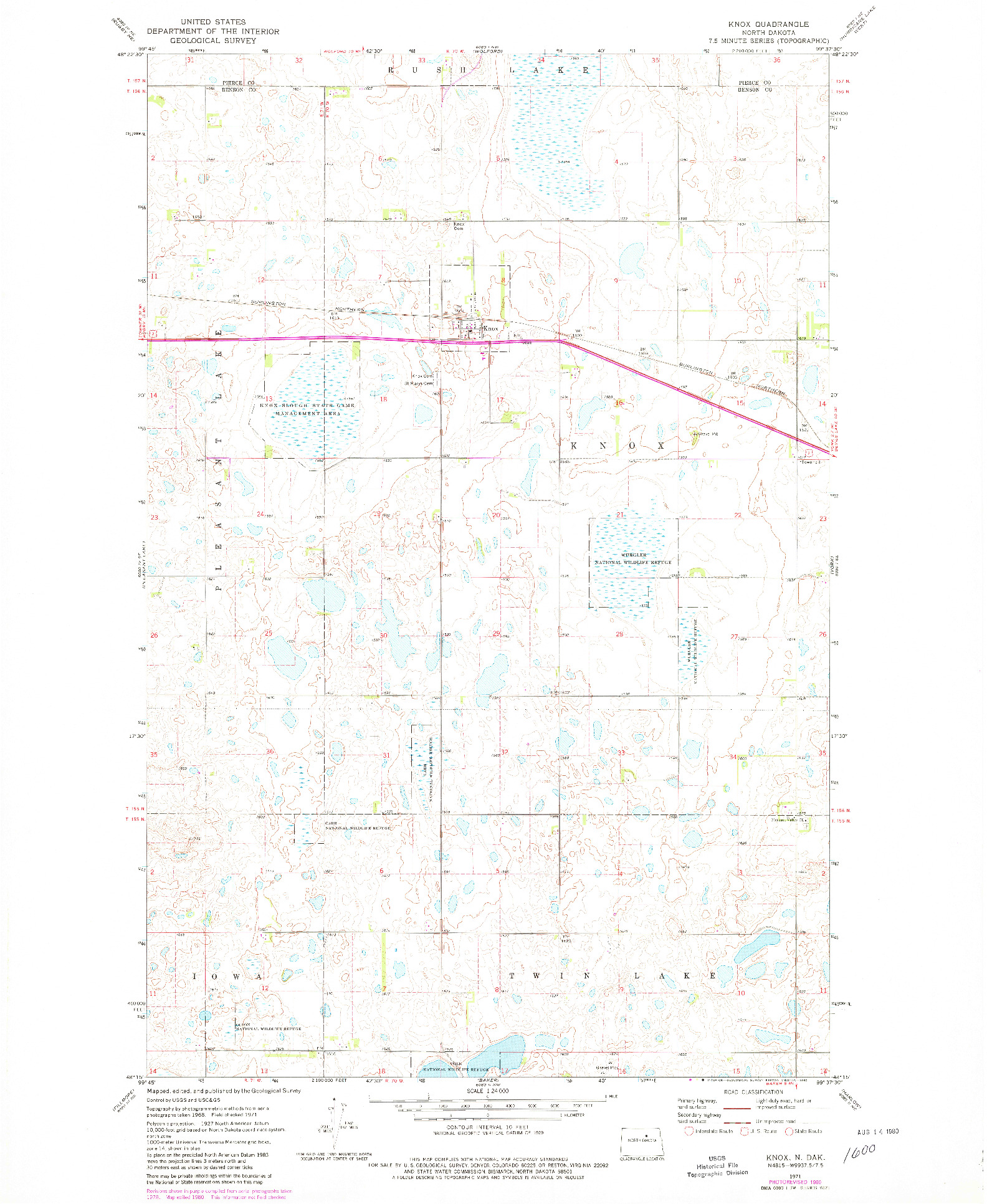 USGS 1:24000-SCALE QUADRANGLE FOR KNOX, ND 1971