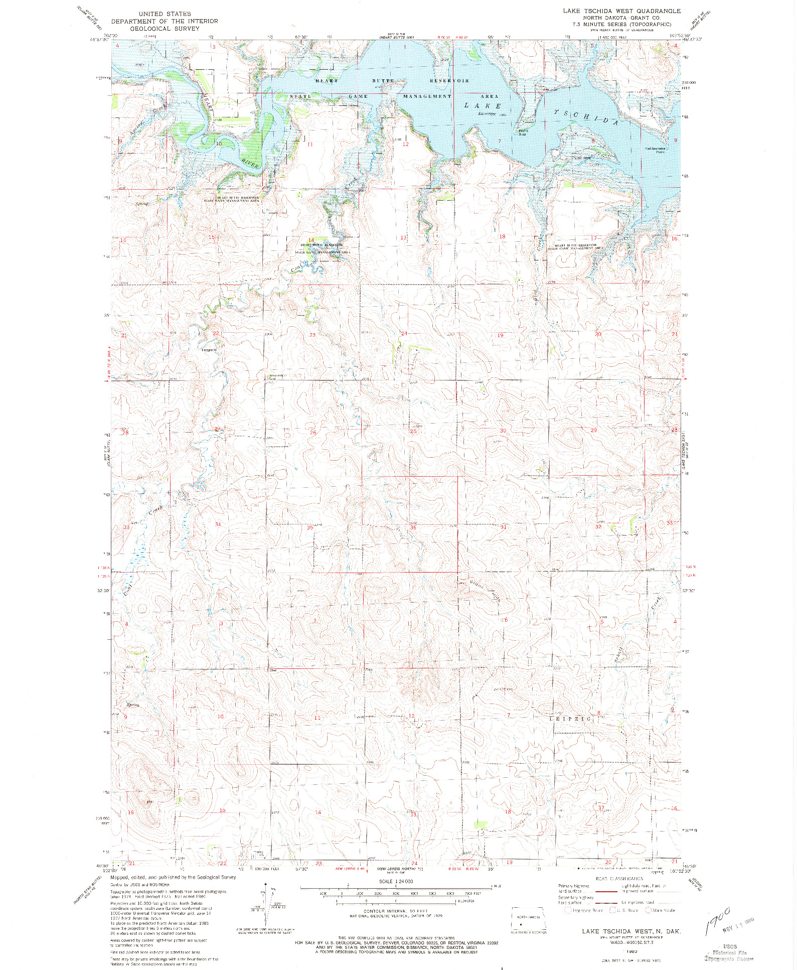 USGS 1:24000-SCALE QUADRANGLE FOR LAKE TSCHIDA WEST, ND 1980