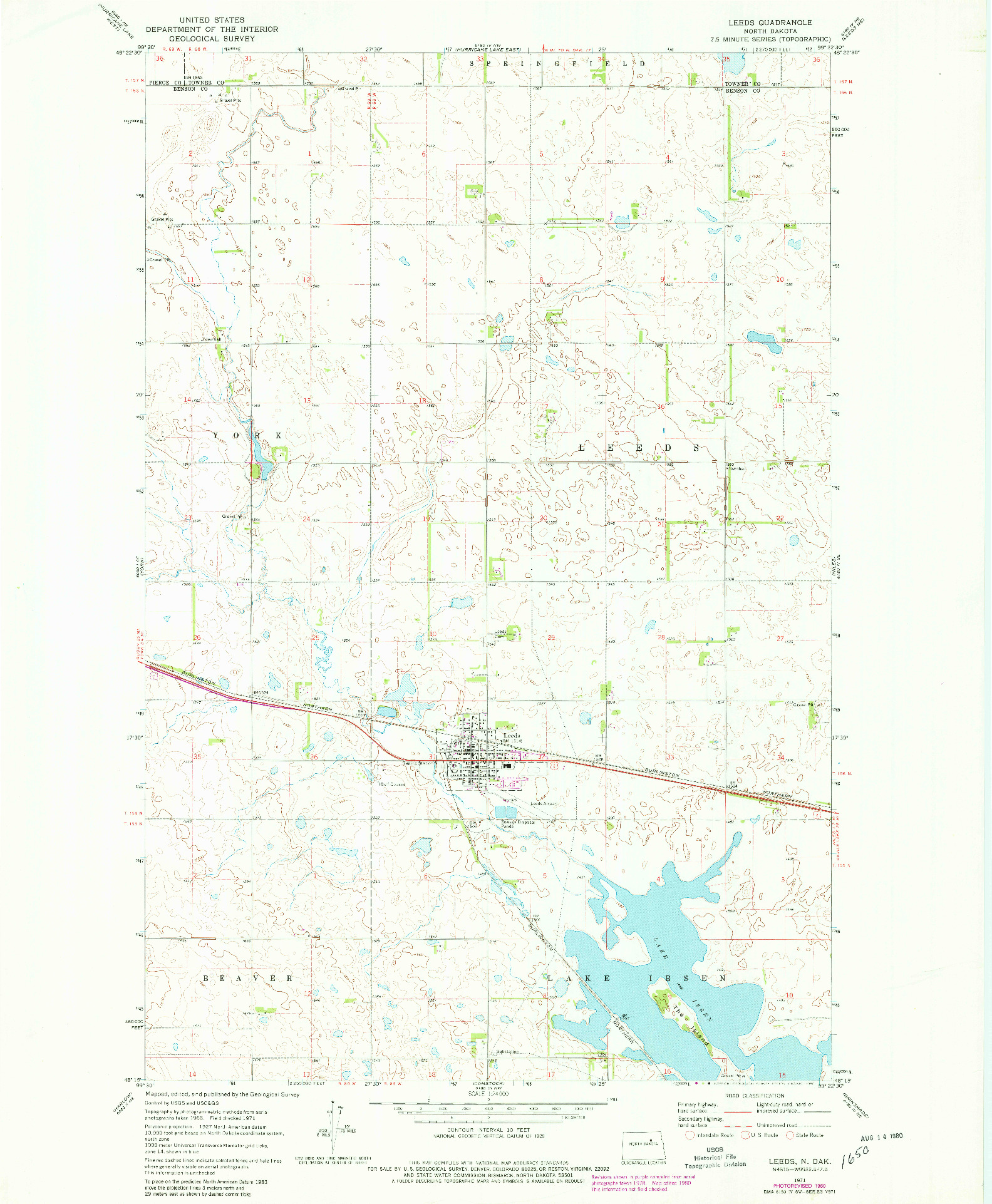 USGS 1:24000-SCALE QUADRANGLE FOR LEEDS, ND 1971
