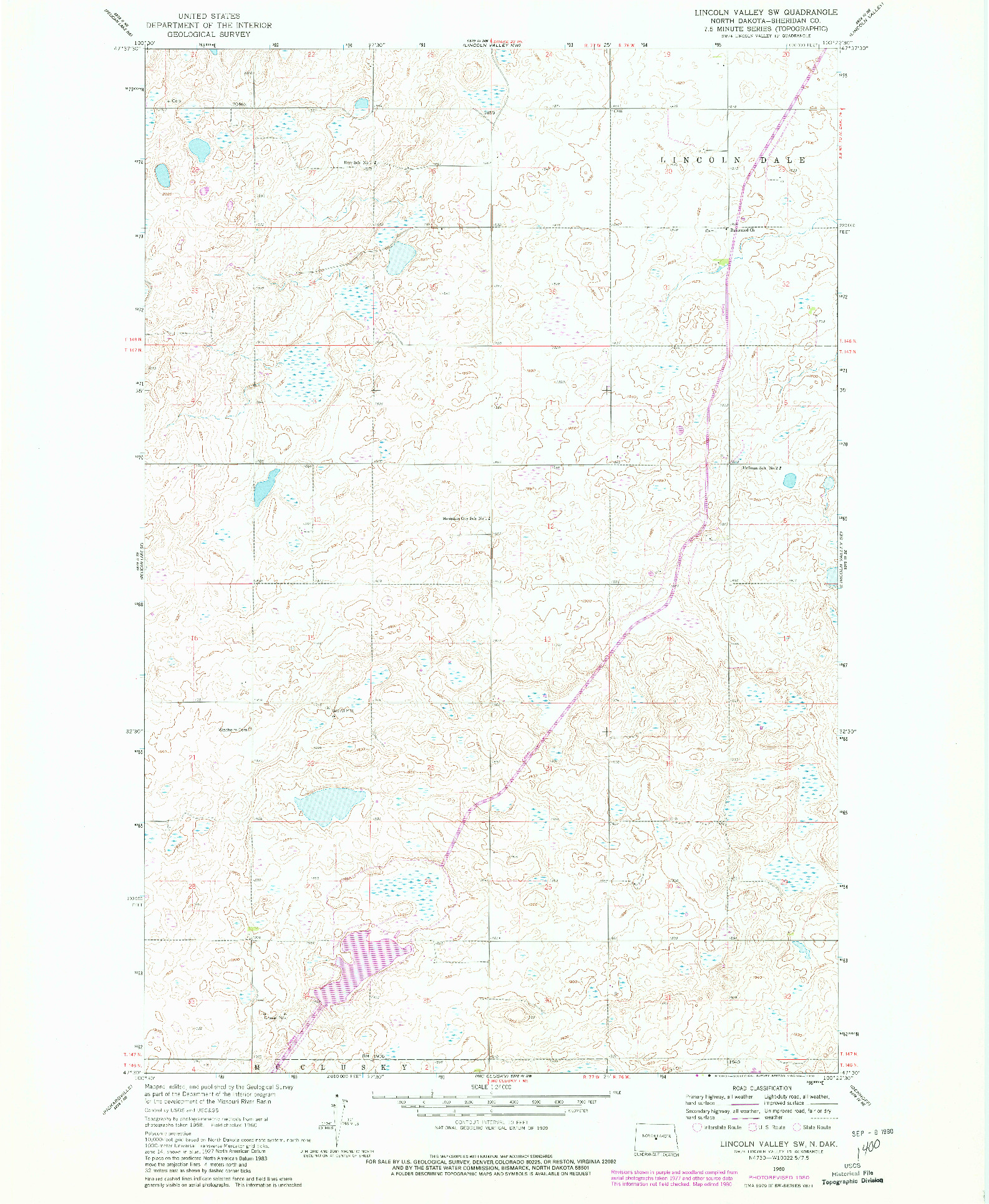 USGS 1:24000-SCALE QUADRANGLE FOR LINCOLN VALLEY SW, ND 1960