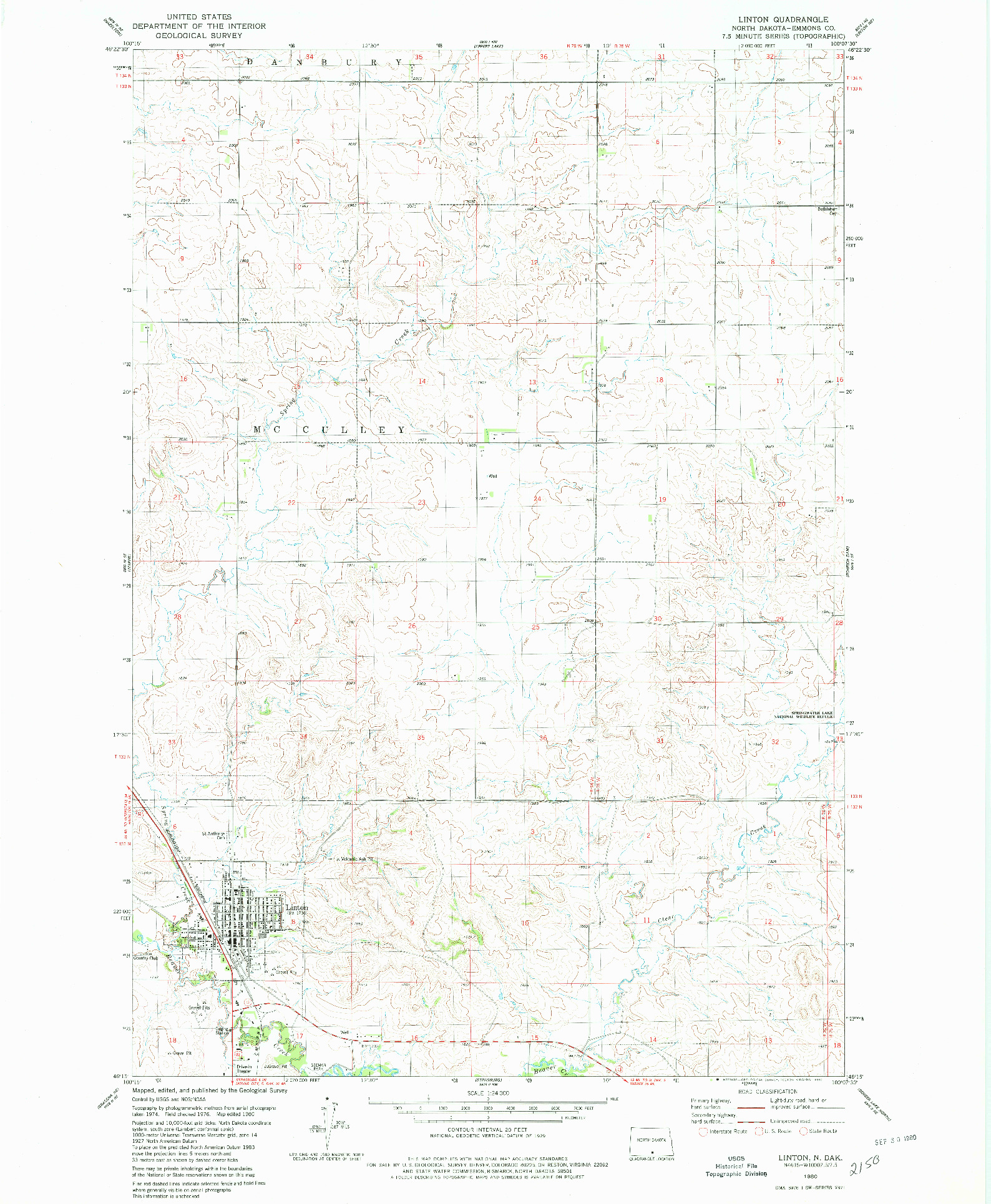 USGS 1:24000-SCALE QUADRANGLE FOR LINTON, ND 1980