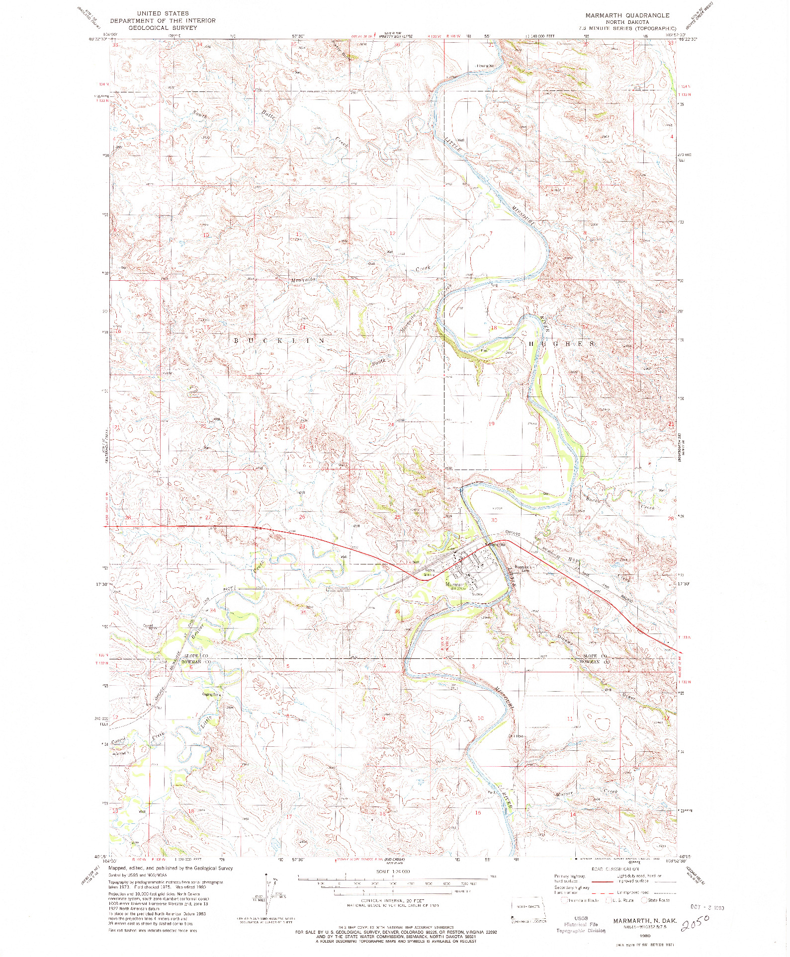 USGS 1:24000-SCALE QUADRANGLE FOR MARMARTH, ND 1980