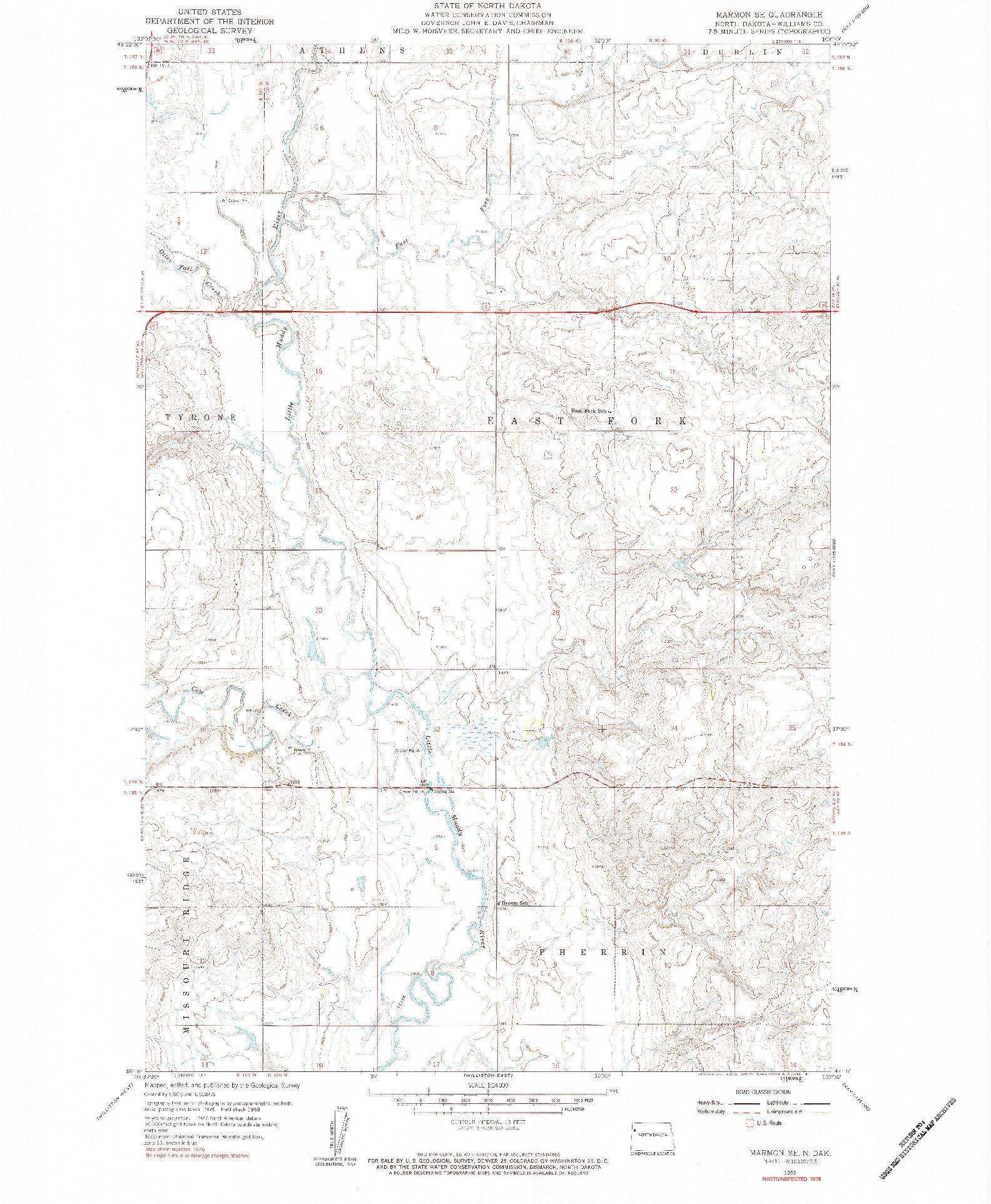 USGS 1:24000-SCALE QUADRANGLE FOR MARMON SE, ND 1959