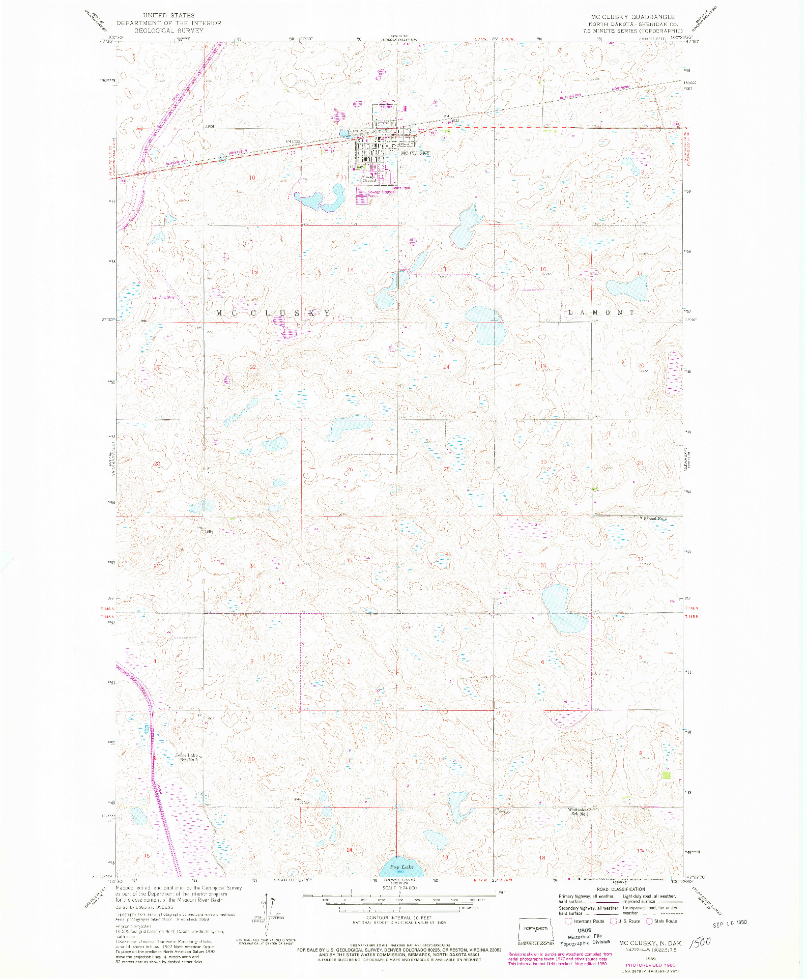 USGS 1:24000-SCALE QUADRANGLE FOR MCCLUSKY, ND 1959