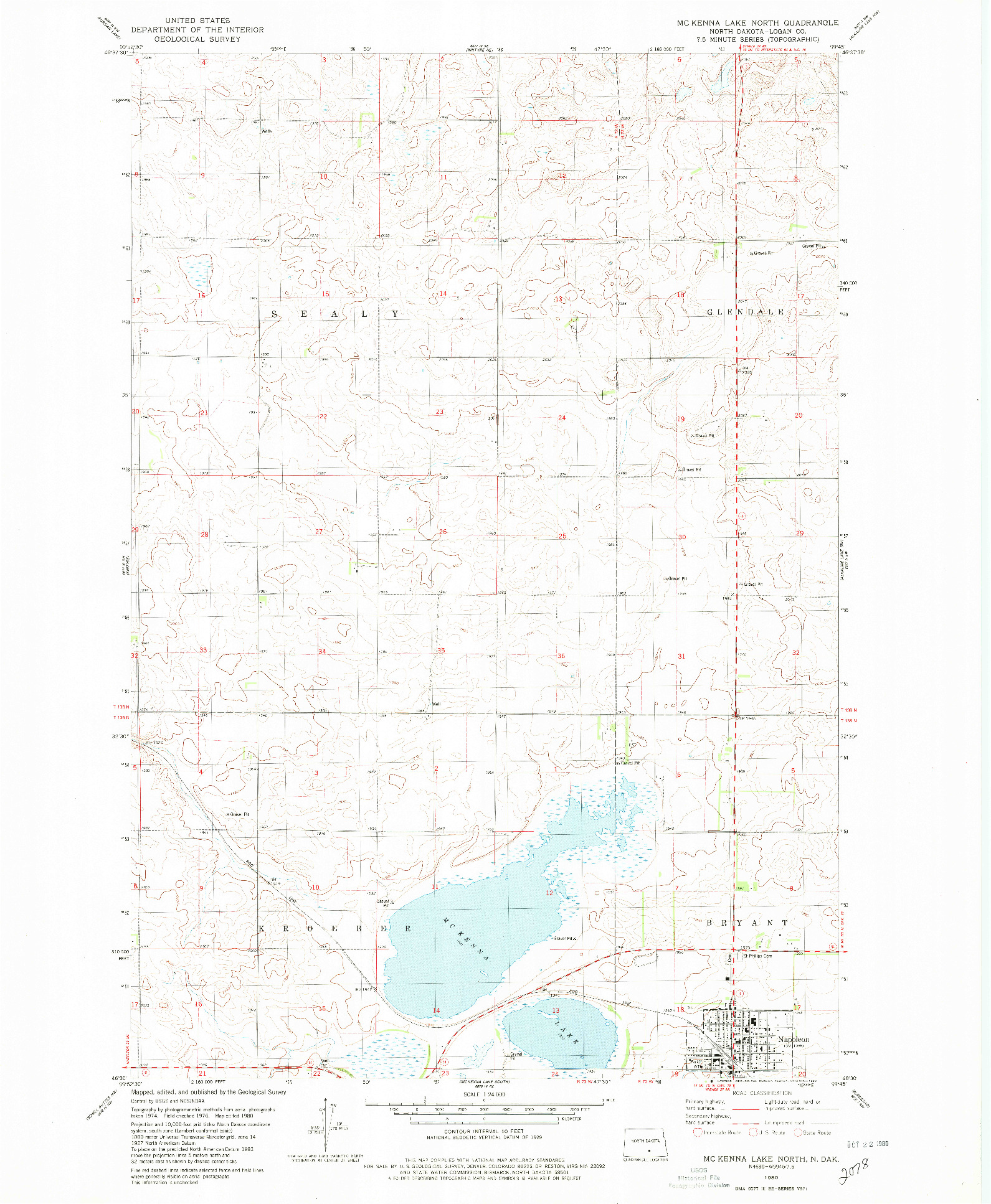 USGS 1:24000-SCALE QUADRANGLE FOR MCKENNA LAKE NORTH, ND 1980