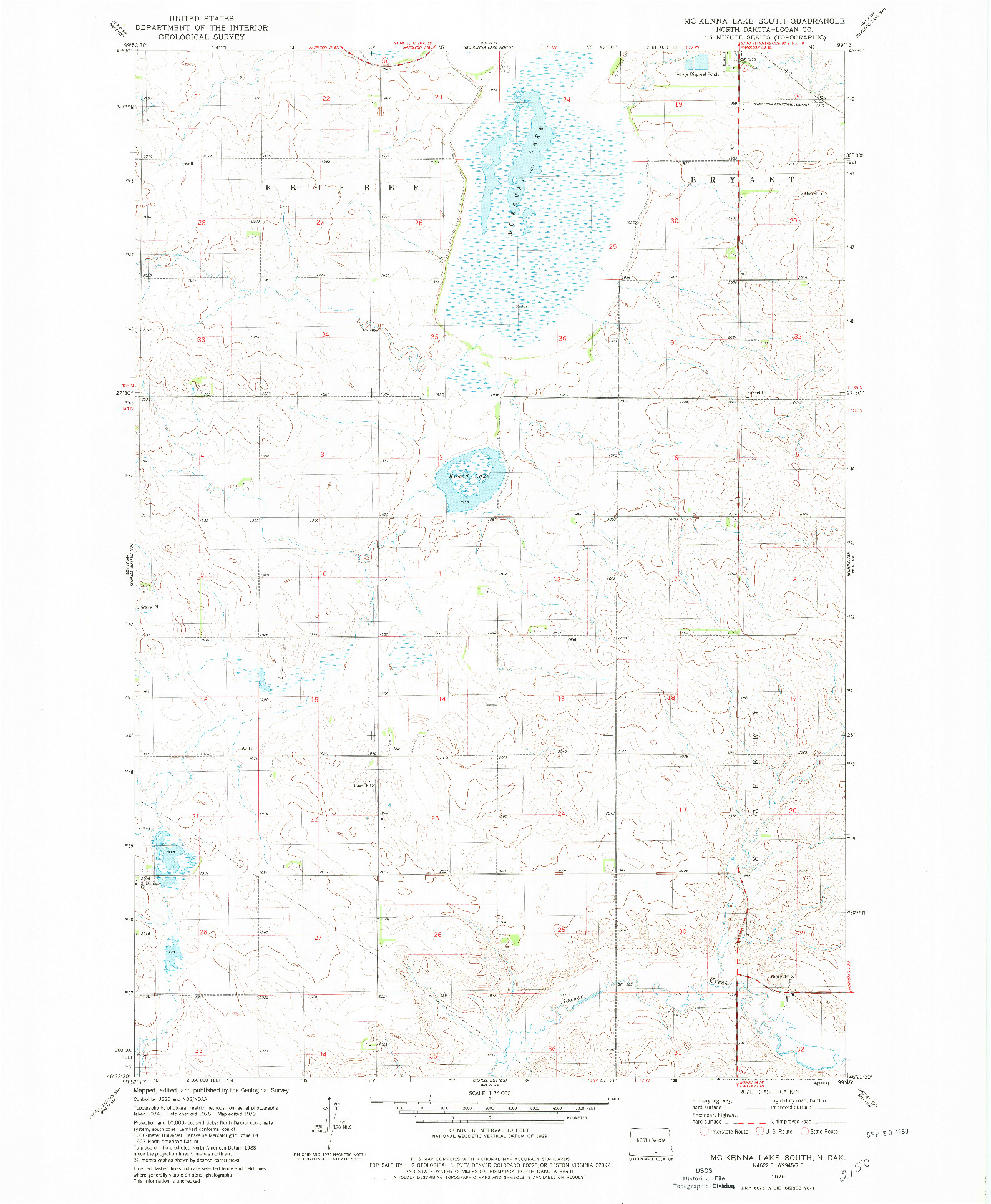 USGS 1:24000-SCALE QUADRANGLE FOR MCKENNA LAKE SOUTH, ND 1979