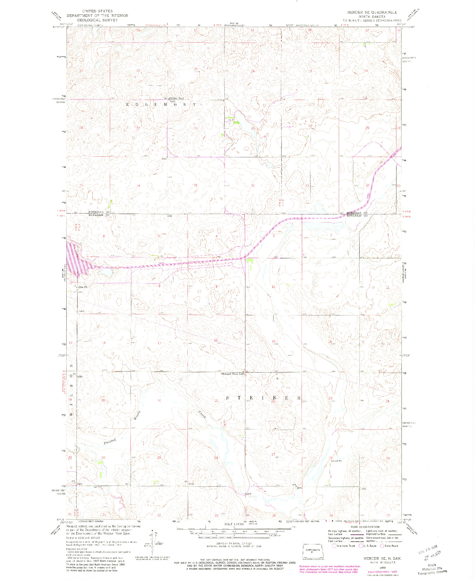 USGS 1:24000-SCALE QUADRANGLE FOR MERCER SE, ND 1959