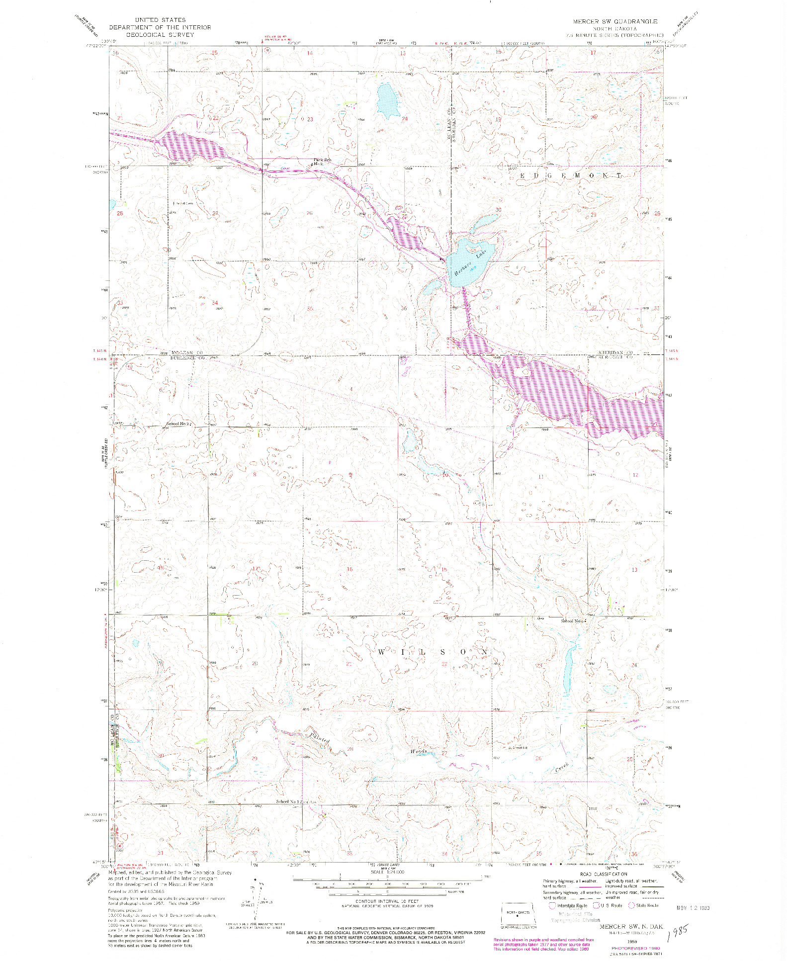 USGS 1:24000-SCALE QUADRANGLE FOR MERCER SW, ND 1959