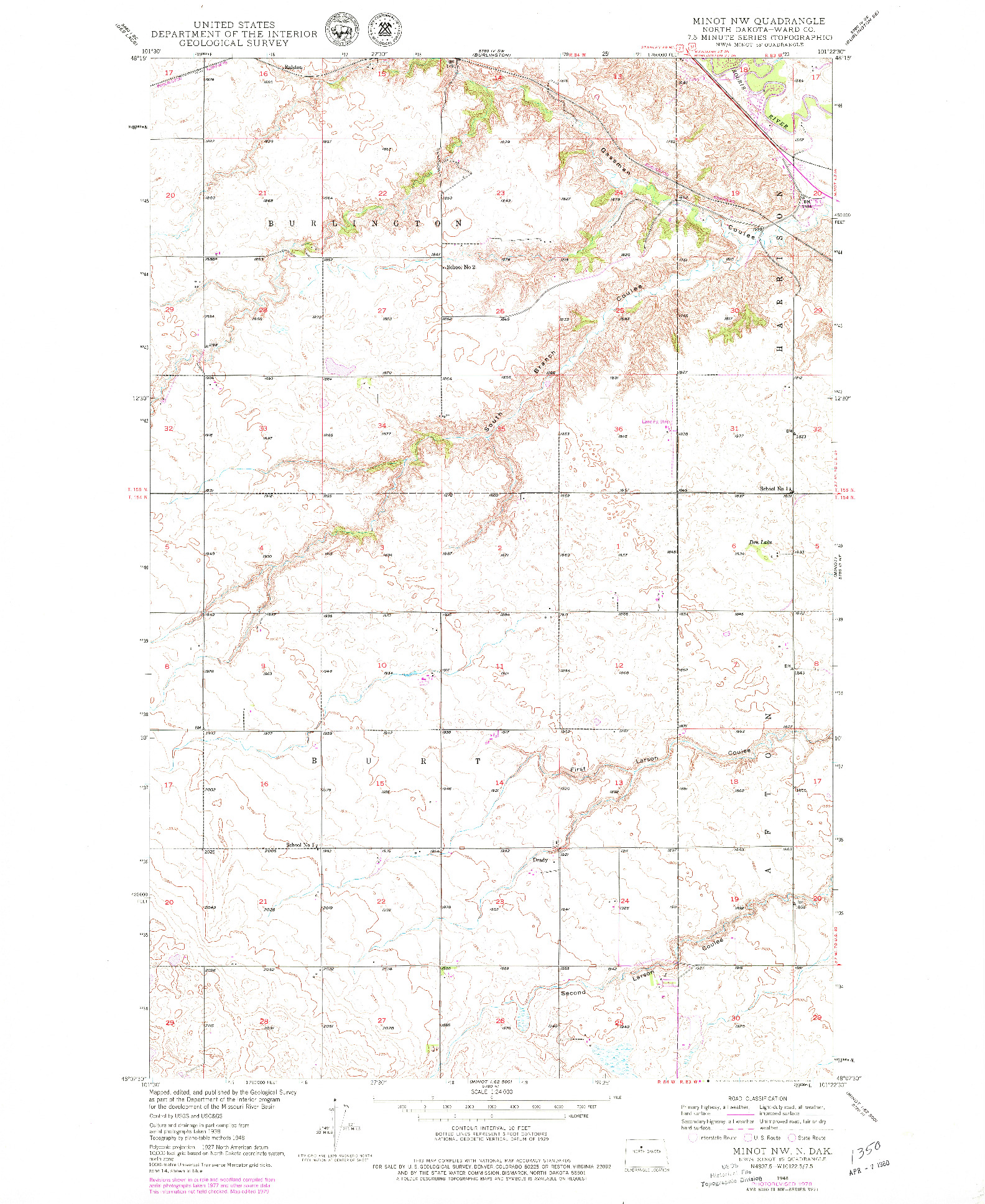 USGS 1:24000-SCALE QUADRANGLE FOR MINOT NW, ND 1948