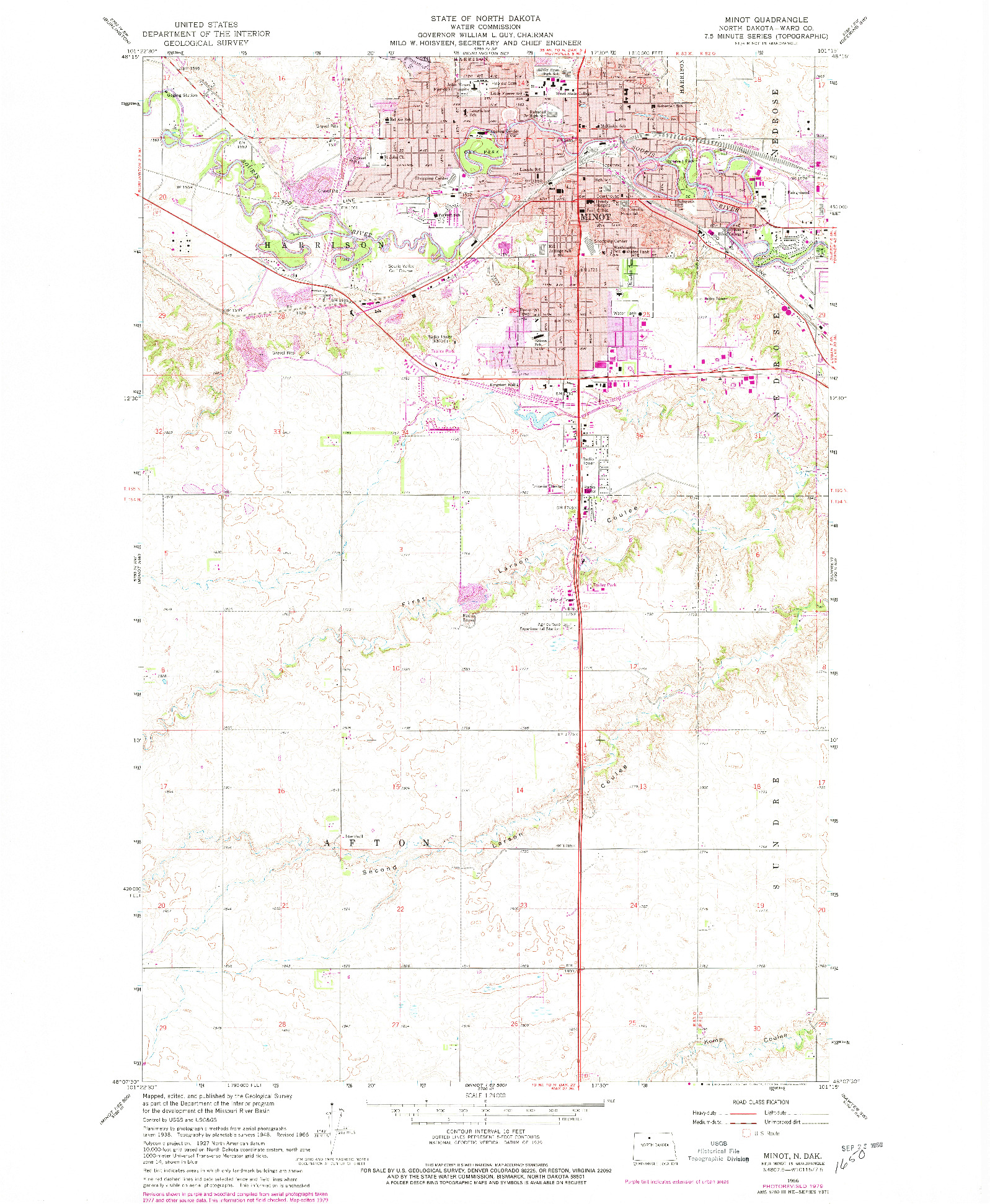 USGS 1:24000-SCALE QUADRANGLE FOR MINOT, ND 1966