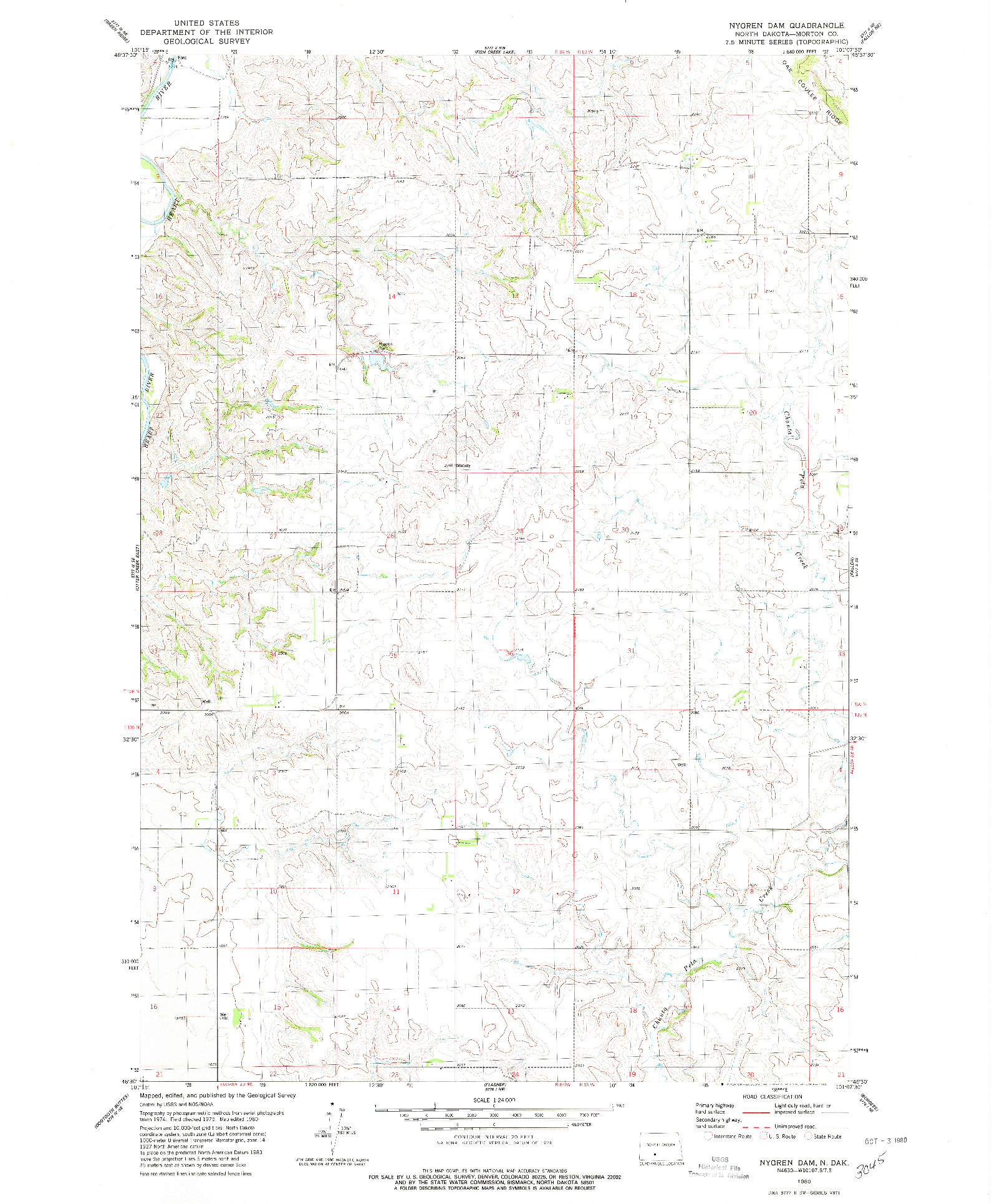 USGS 1:24000-SCALE QUADRANGLE FOR NYGREN DAM, ND 1980