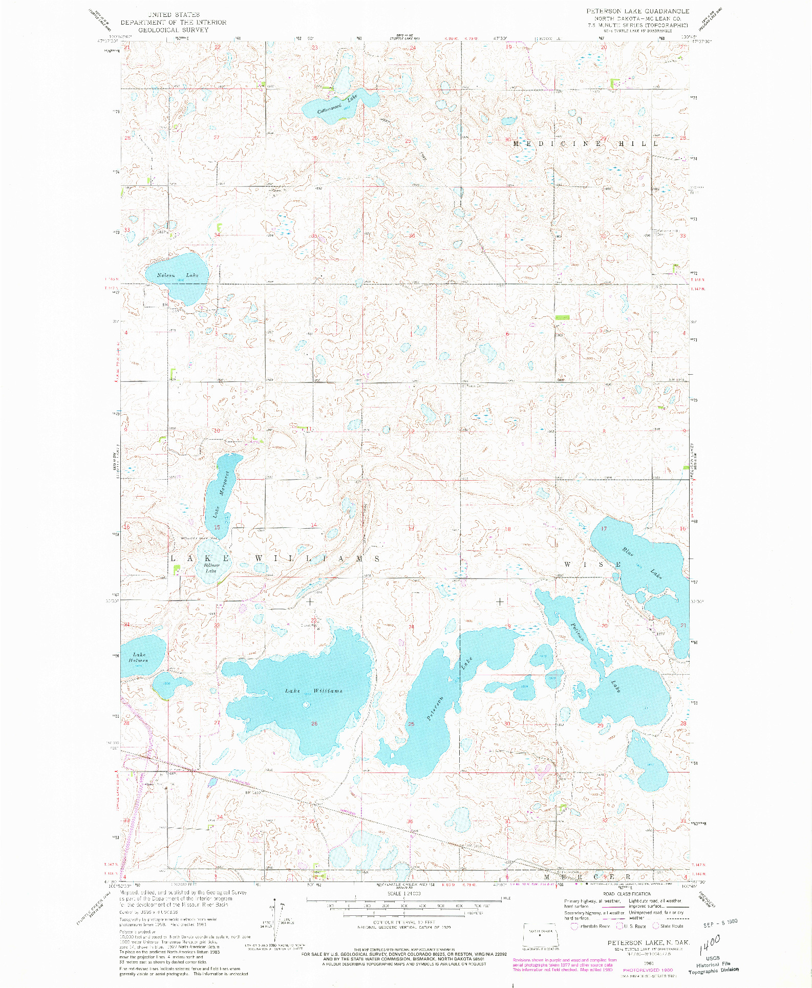 USGS 1:24000-SCALE QUADRANGLE FOR PETERSON LAKE, ND 1961