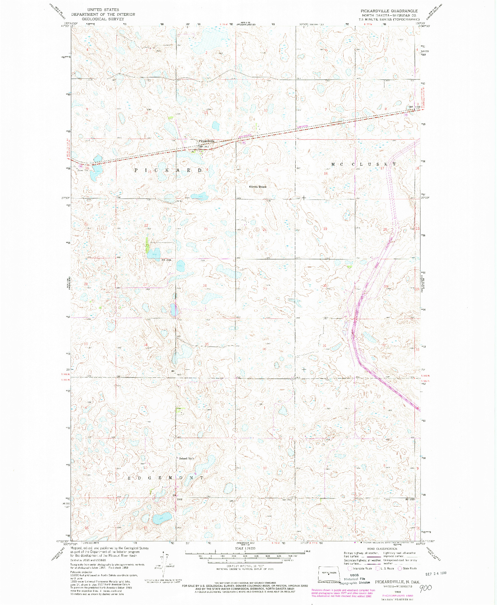 USGS 1:24000-SCALE QUADRANGLE FOR PICKARDVILLE, ND 1959