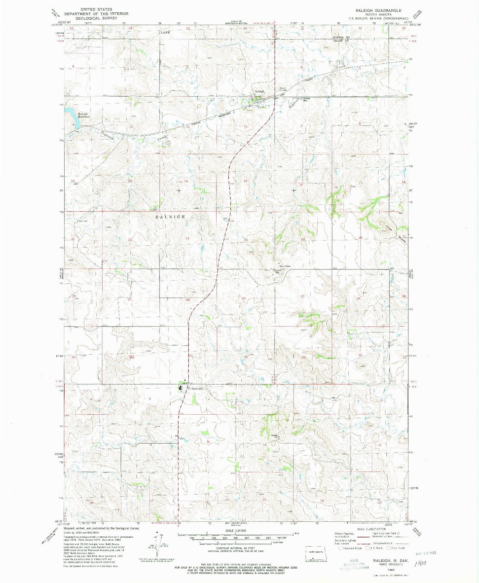 USGS 1:24000-SCALE QUADRANGLE FOR RALEIGH, ND 1980