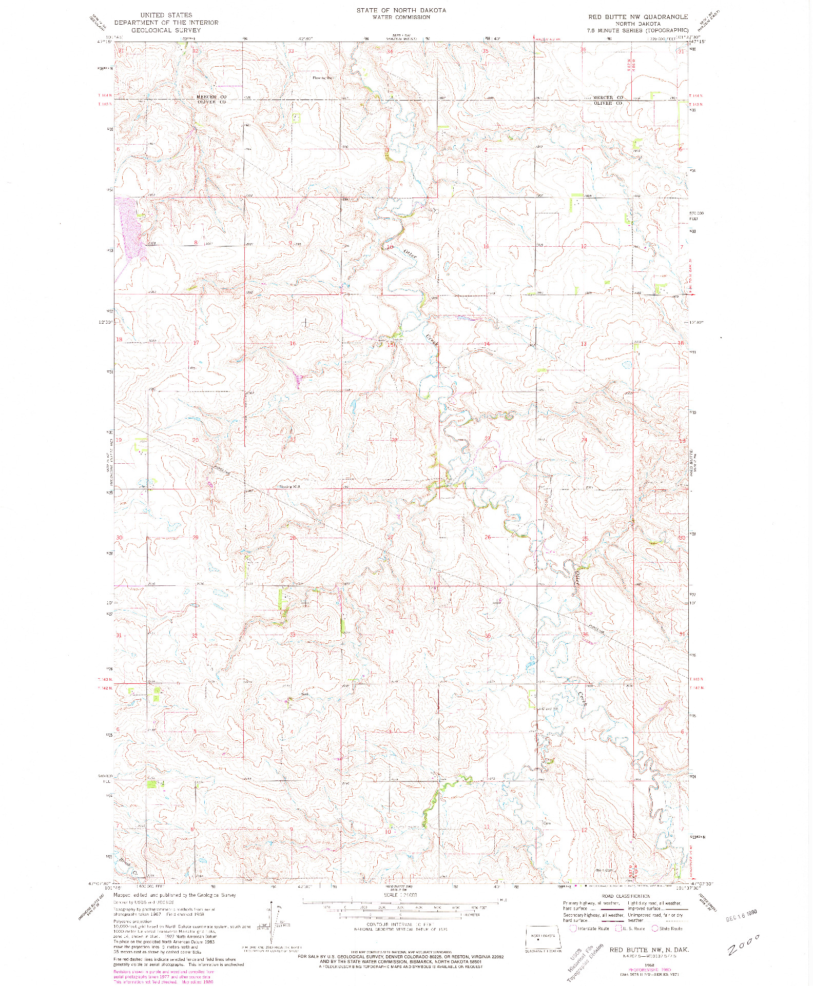 USGS 1:24000-SCALE QUADRANGLE FOR RED BUTTE NW, ND 1968