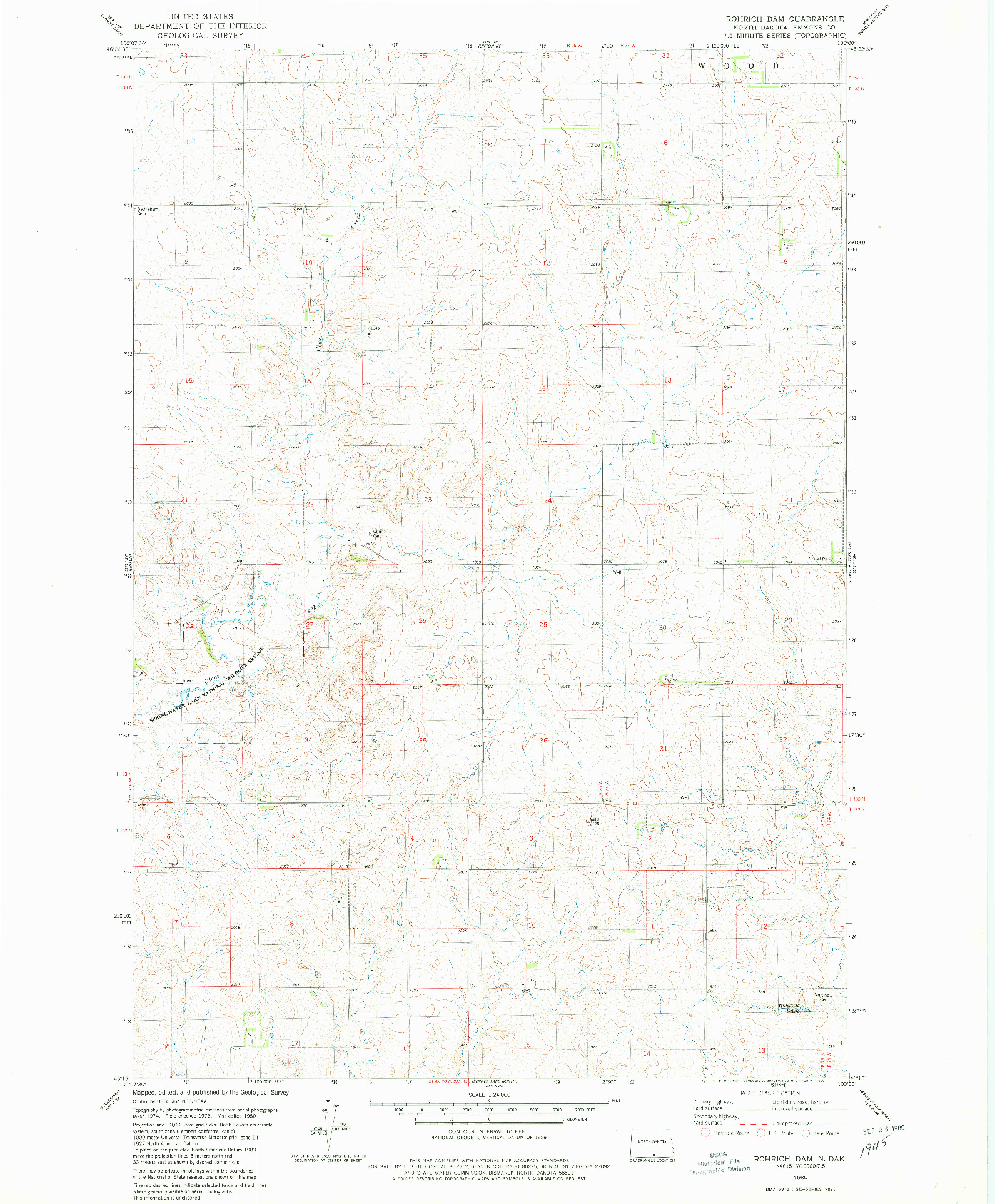 USGS 1:24000-SCALE QUADRANGLE FOR ROHRICH DAM, ND 1980