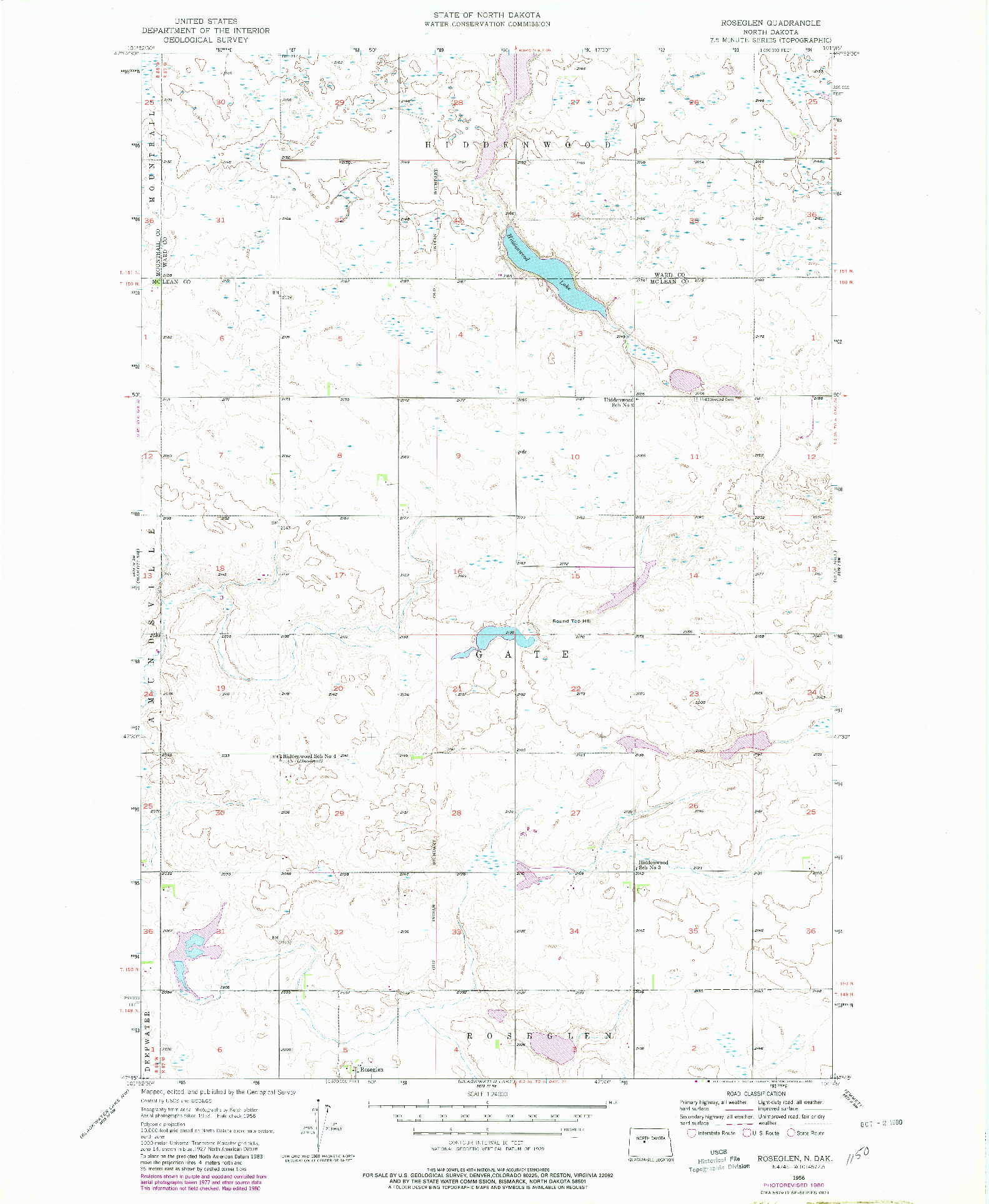 USGS 1:24000-SCALE QUADRANGLE FOR ROSEGLEN, ND 1956