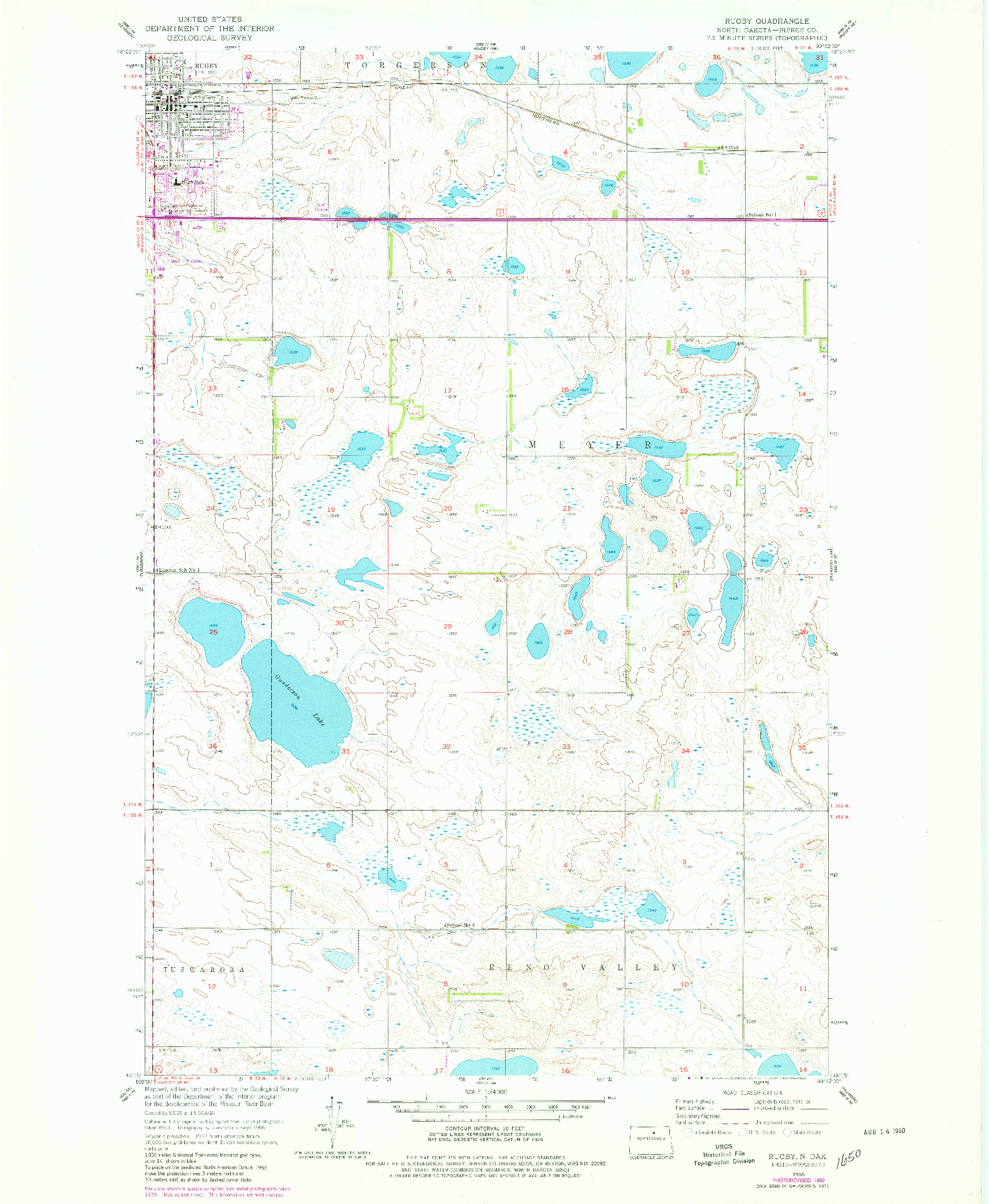 USGS 1:24000-SCALE QUADRANGLE FOR RUGBY, ND 1955
