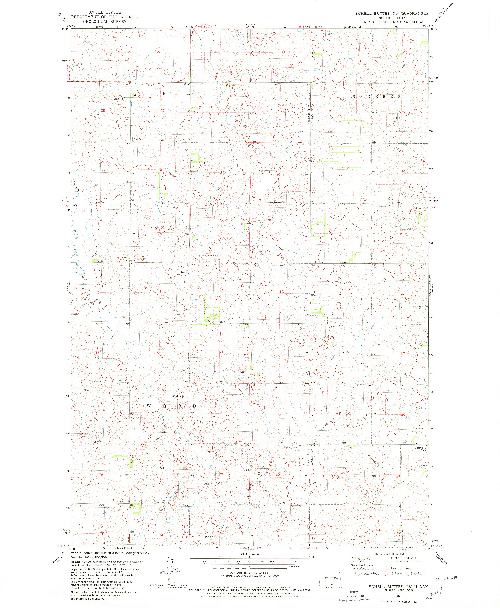 USGS 1:24000-SCALE QUADRANGLE FOR SCHELL BUTTES NW, ND 1979