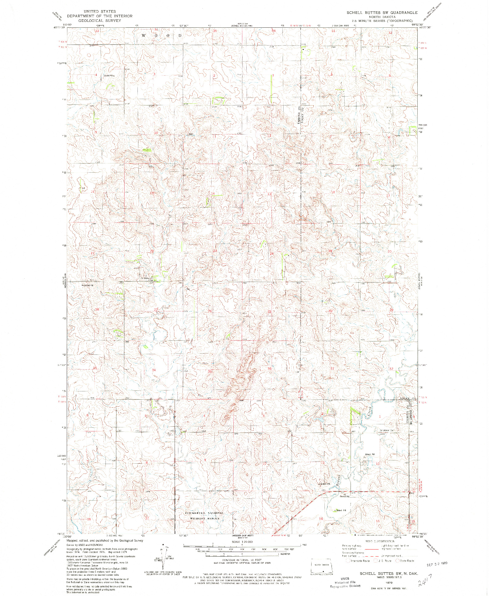 USGS 1:24000-SCALE QUADRANGLE FOR SCHELL BUTTES SW, ND 1979