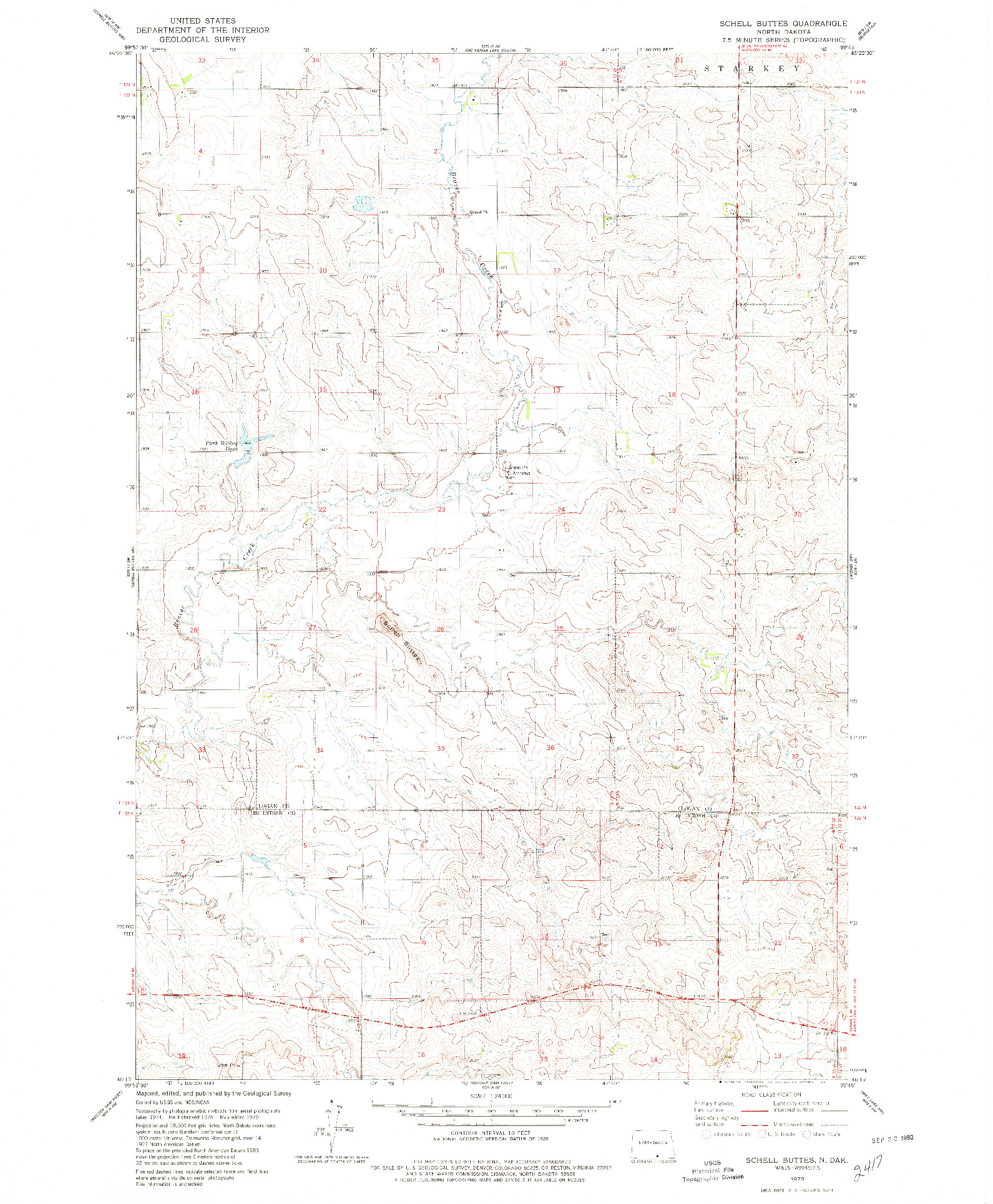 USGS 1:24000-SCALE QUADRANGLE FOR SCHELL BUTTES, ND 1979
