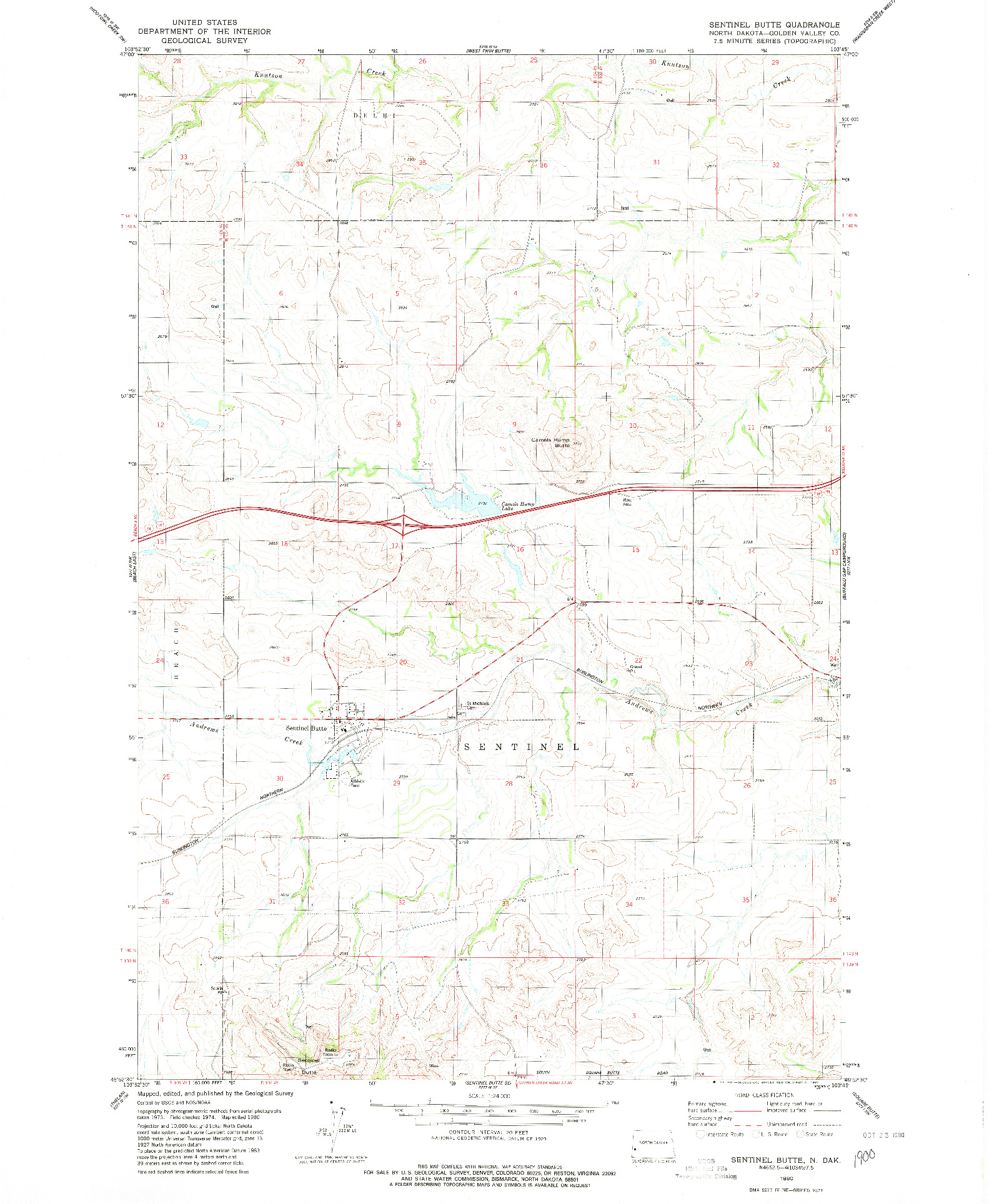 USGS 1:24000-SCALE QUADRANGLE FOR SENTINEL BUTTE, ND 1980