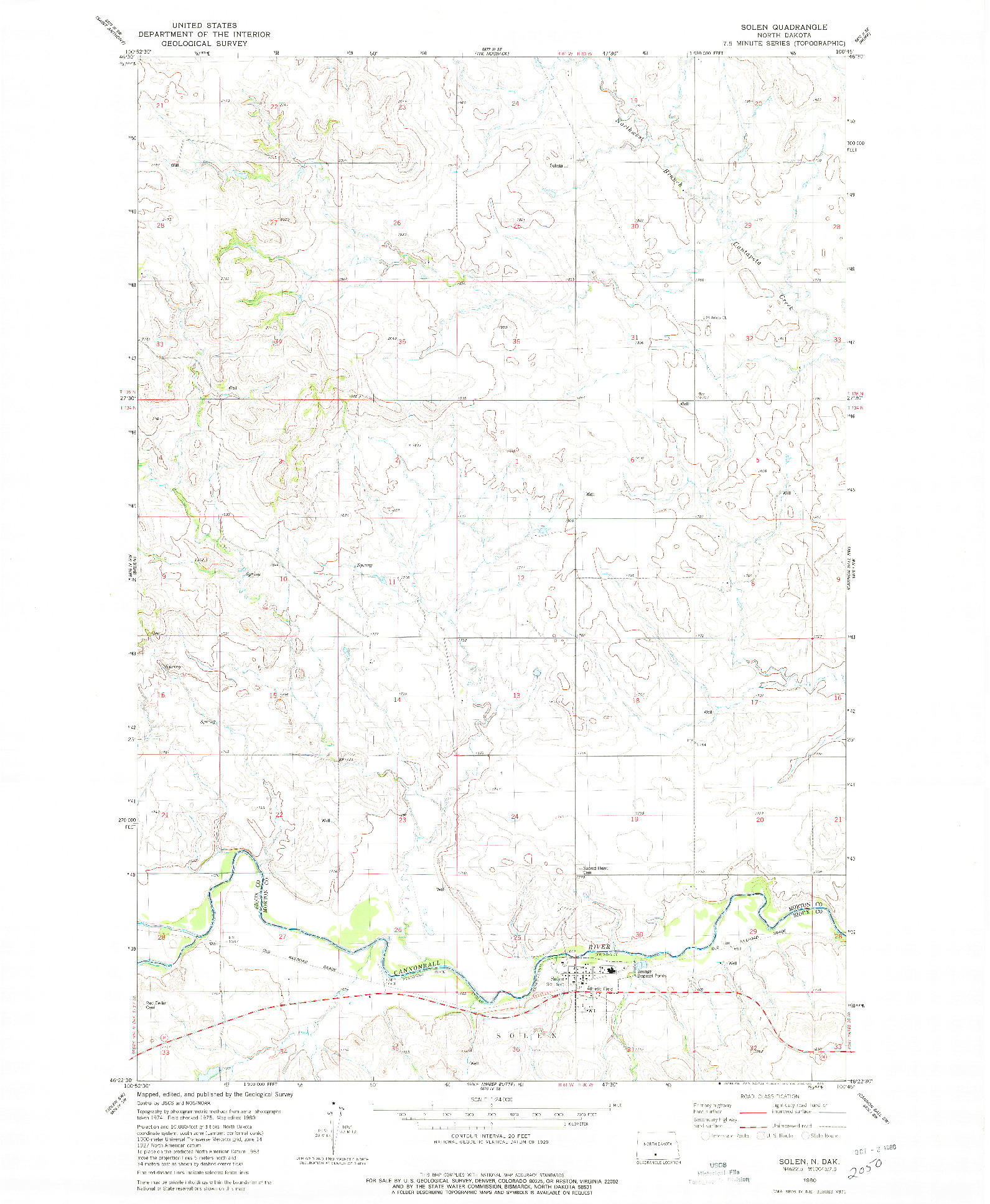 USGS 1:24000-SCALE QUADRANGLE FOR SOLEN, ND 1980