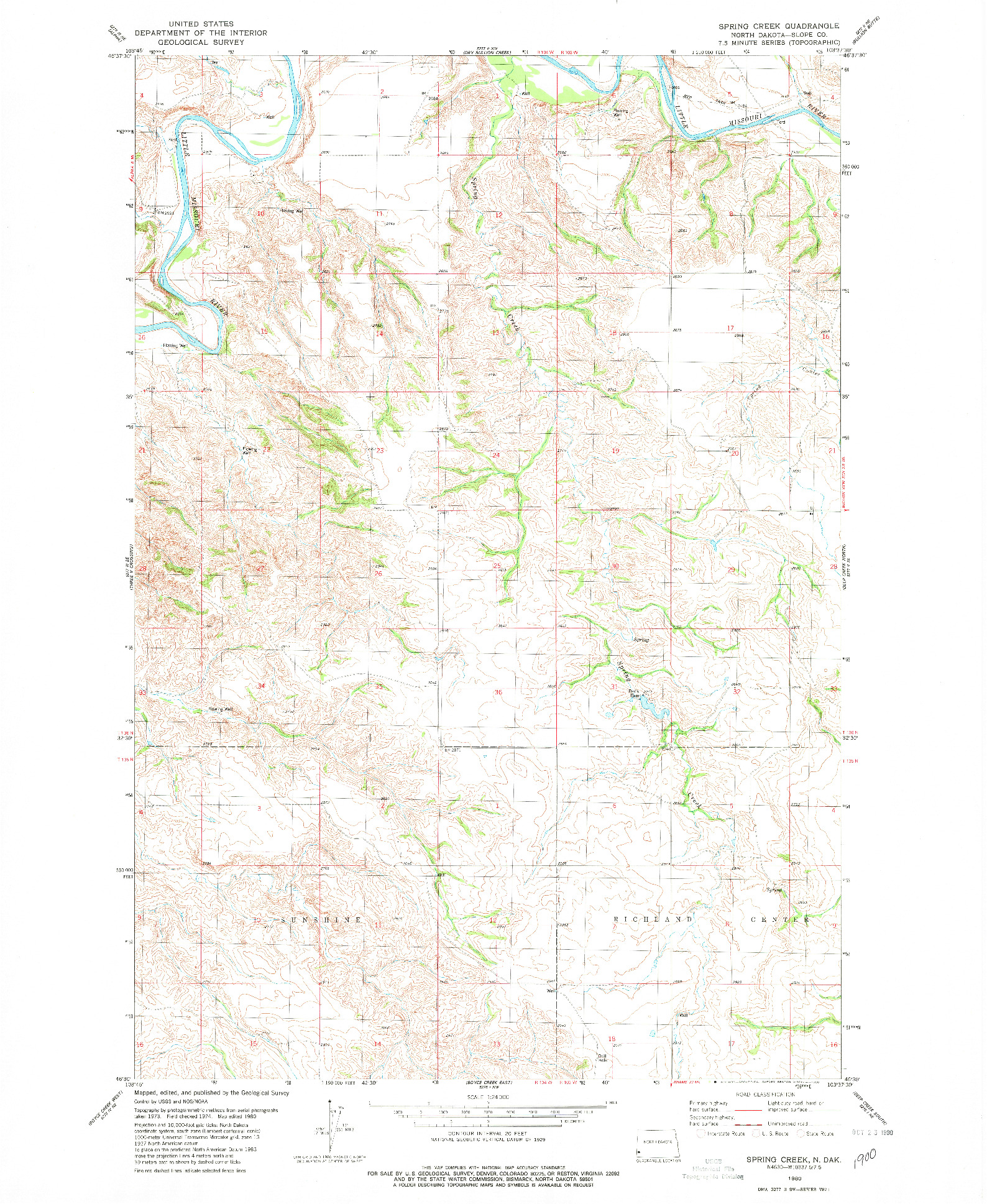 USGS 1:24000-SCALE QUADRANGLE FOR SPRING CREEK, ND 1980