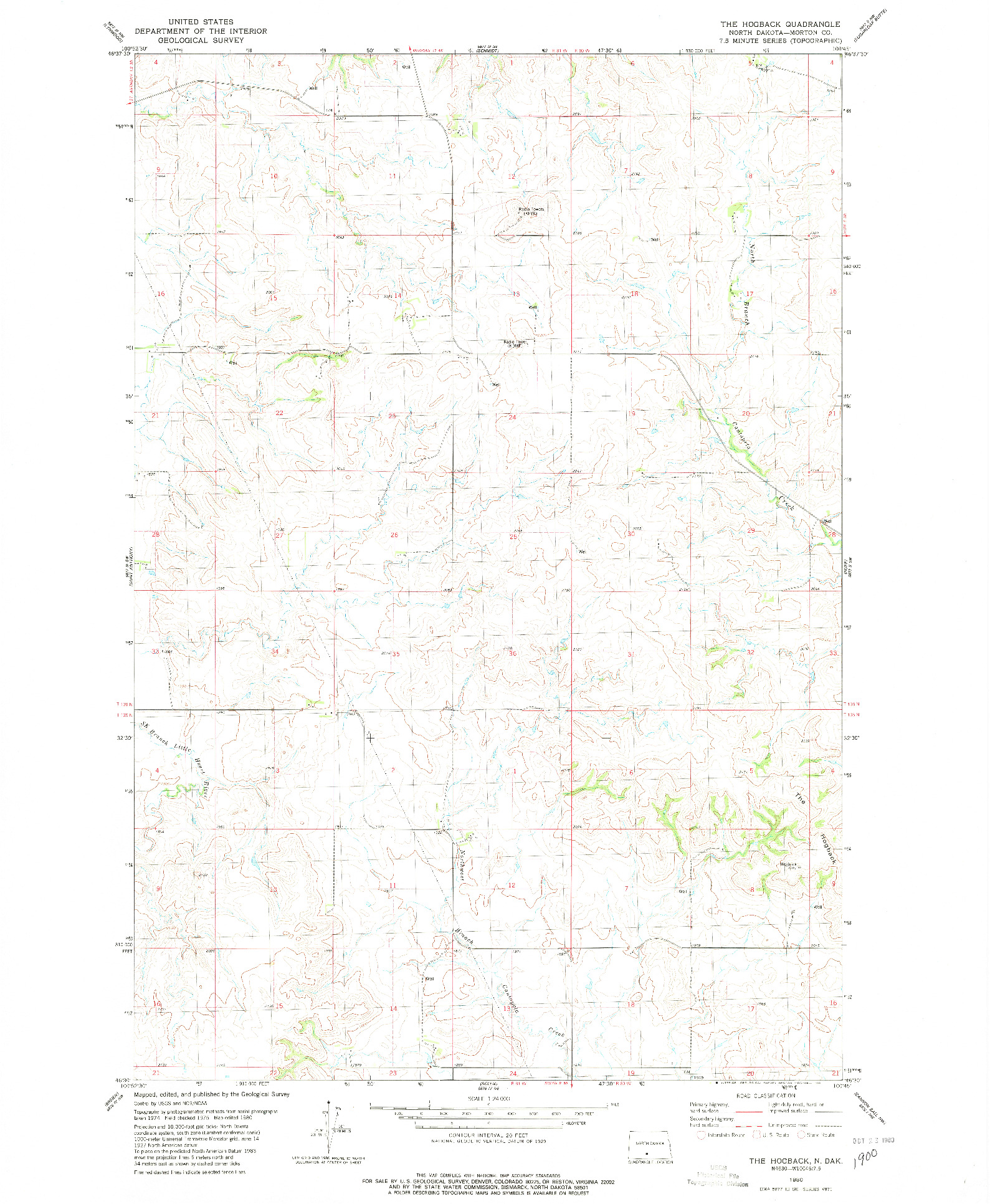 USGS 1:24000-SCALE QUADRANGLE FOR THE HOGBACK, ND 1980