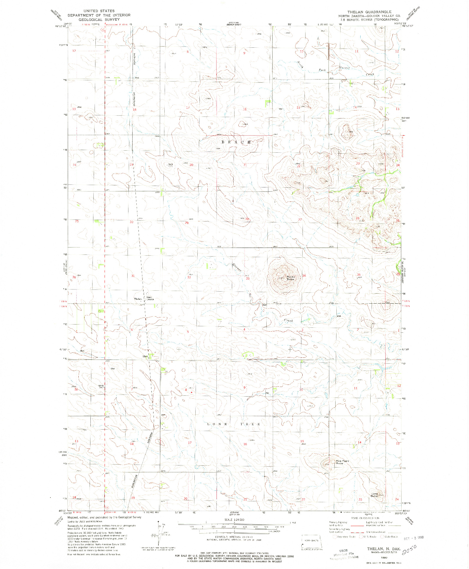 USGS 1:24000-SCALE QUADRANGLE FOR THELAN, ND 1980