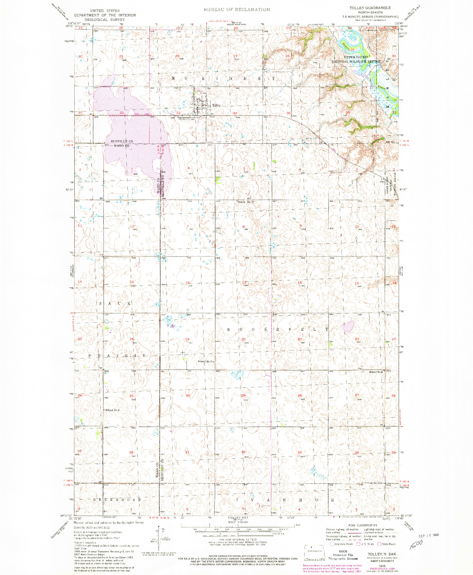 USGS 1:24000-SCALE QUADRANGLE FOR TOLLEY, ND 1980