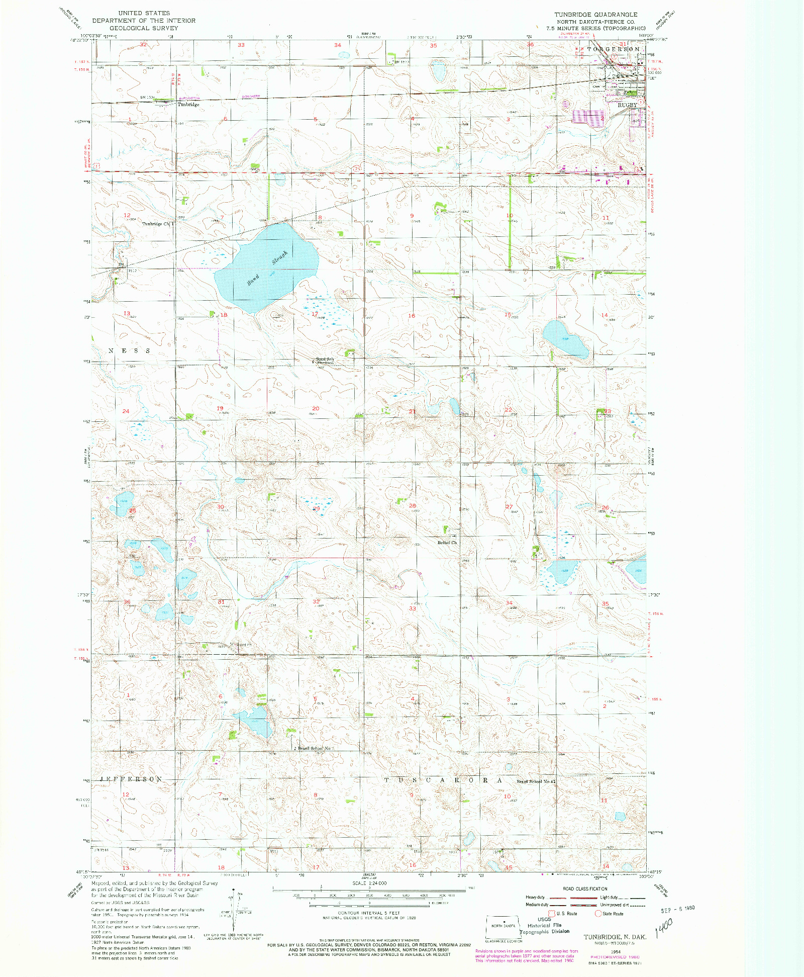 USGS 1:24000-SCALE QUADRANGLE FOR TUNBRIDGE, ND 1954