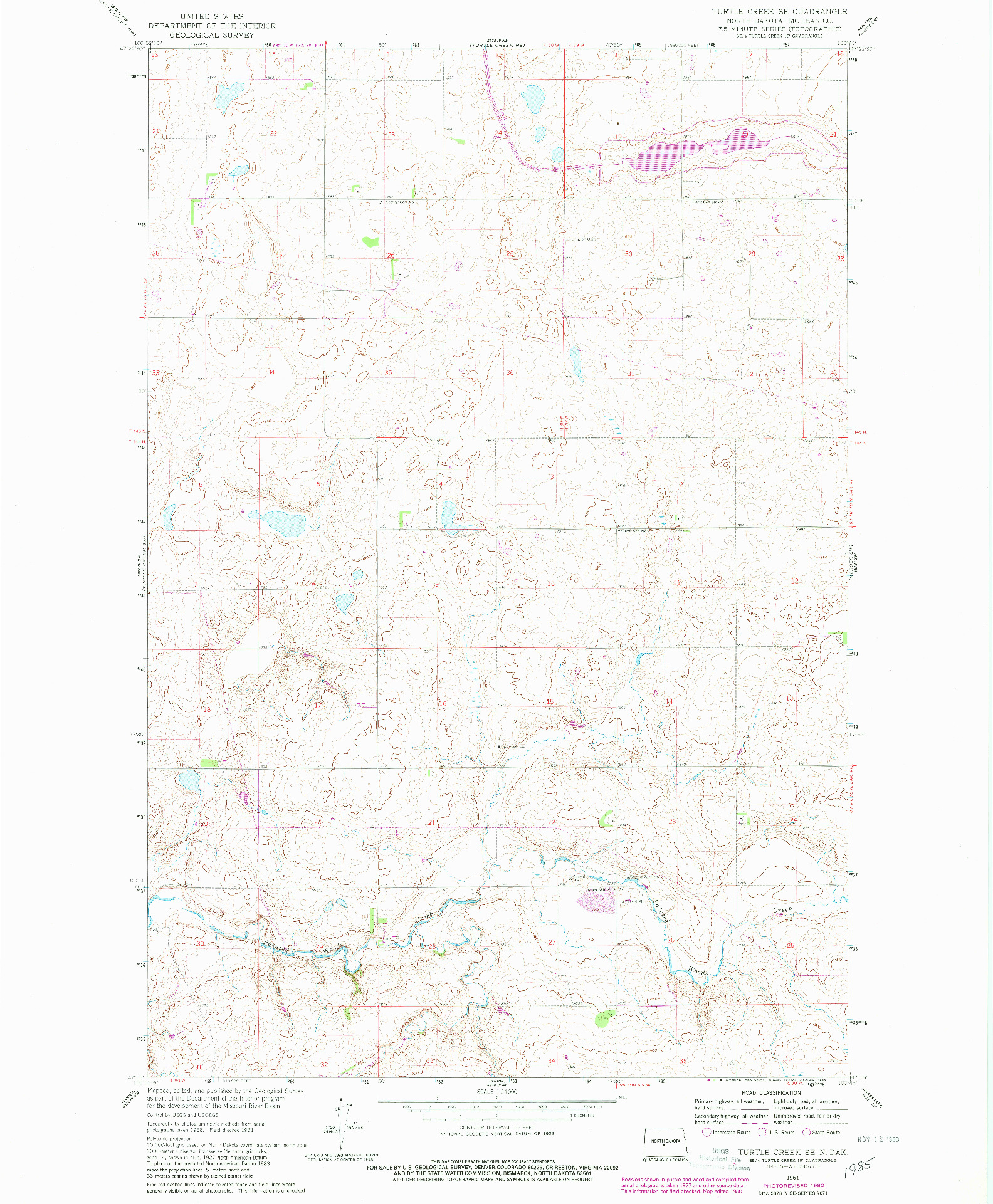 USGS 1:24000-SCALE QUADRANGLE FOR TURTLE CREEK SE, ND 1980