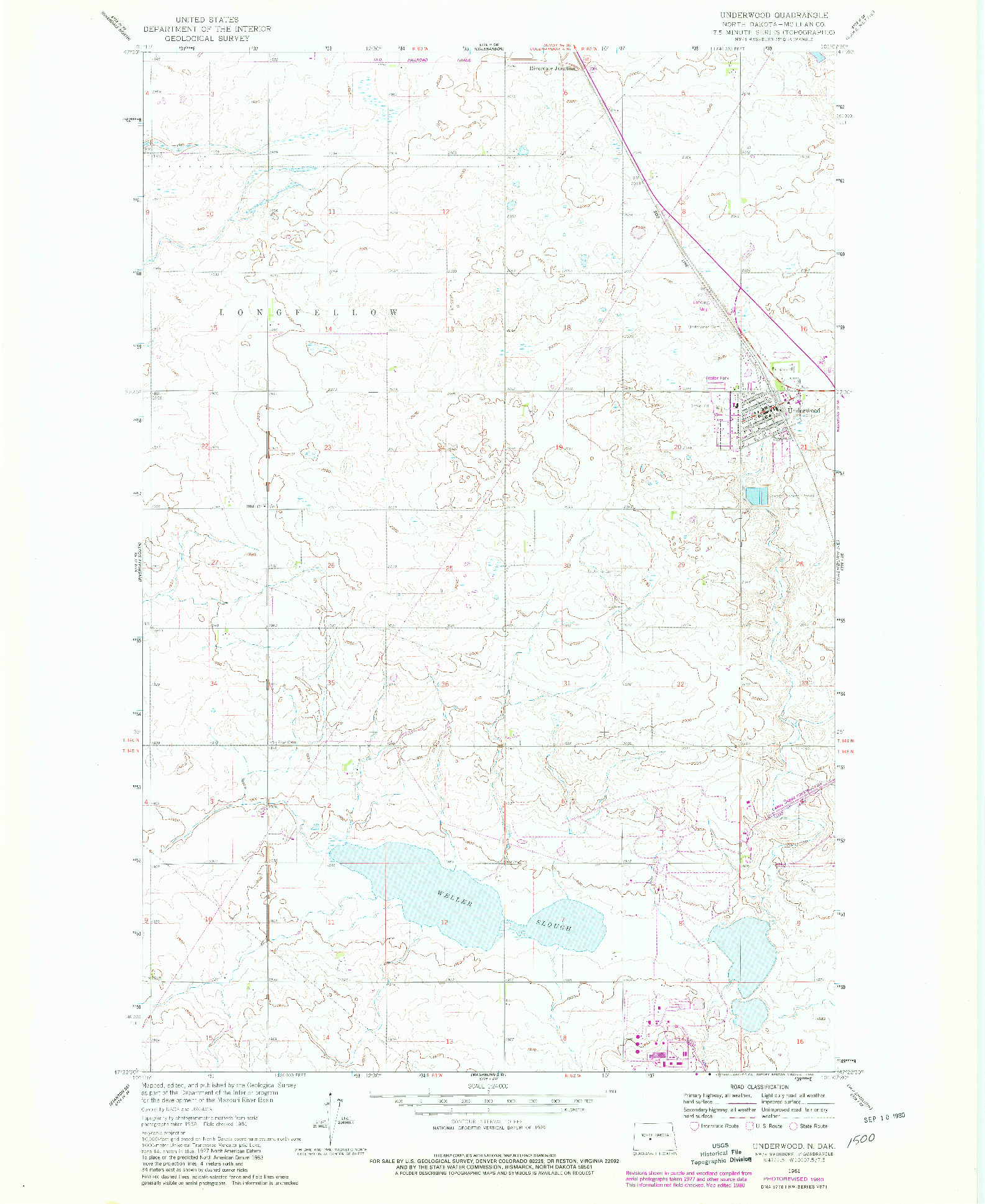 USGS 1:24000-SCALE QUADRANGLE FOR UNDERWOOD, ND 1961