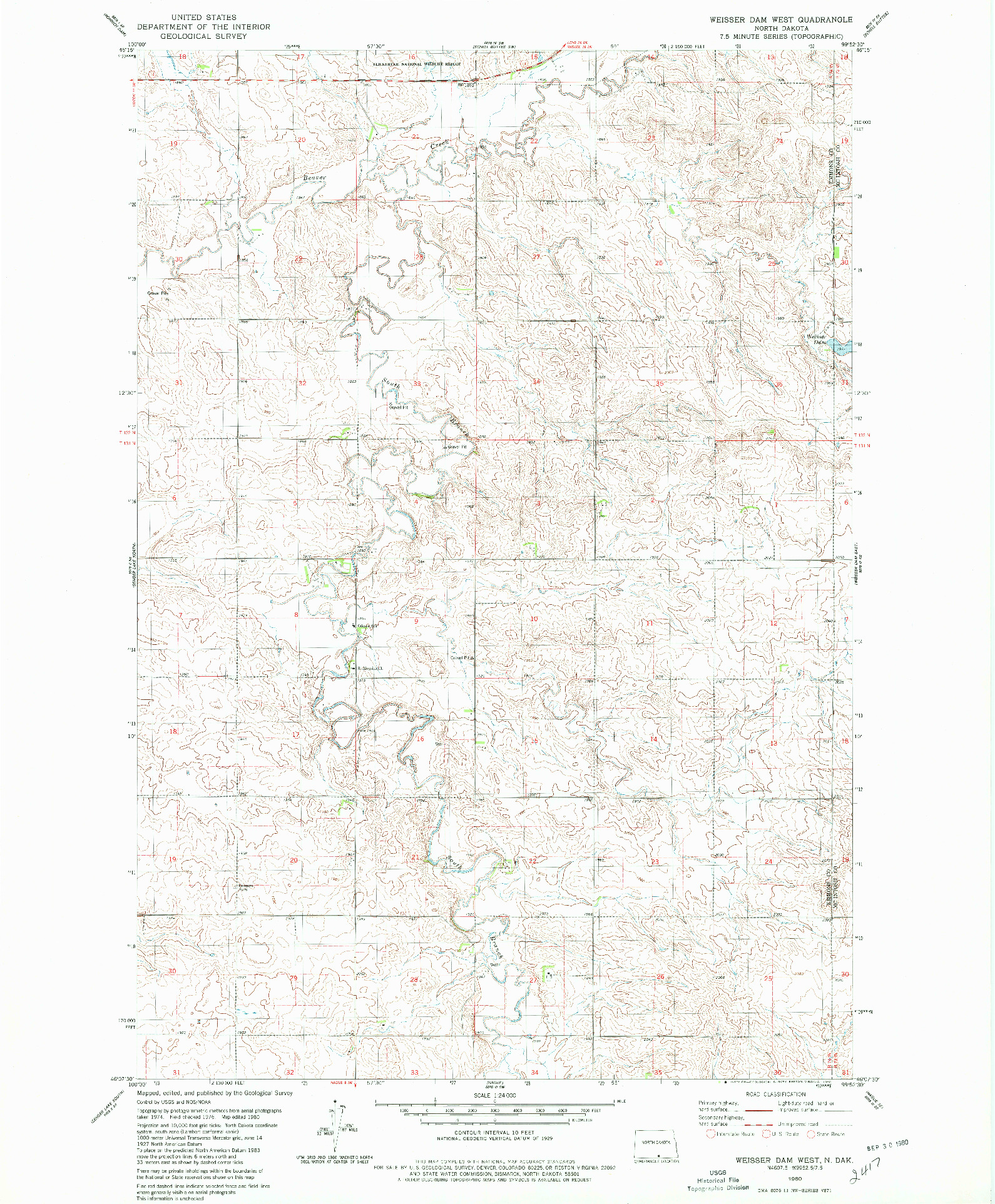 USGS 1:24000-SCALE QUADRANGLE FOR WEISSER DAM WEST, ND 1980
