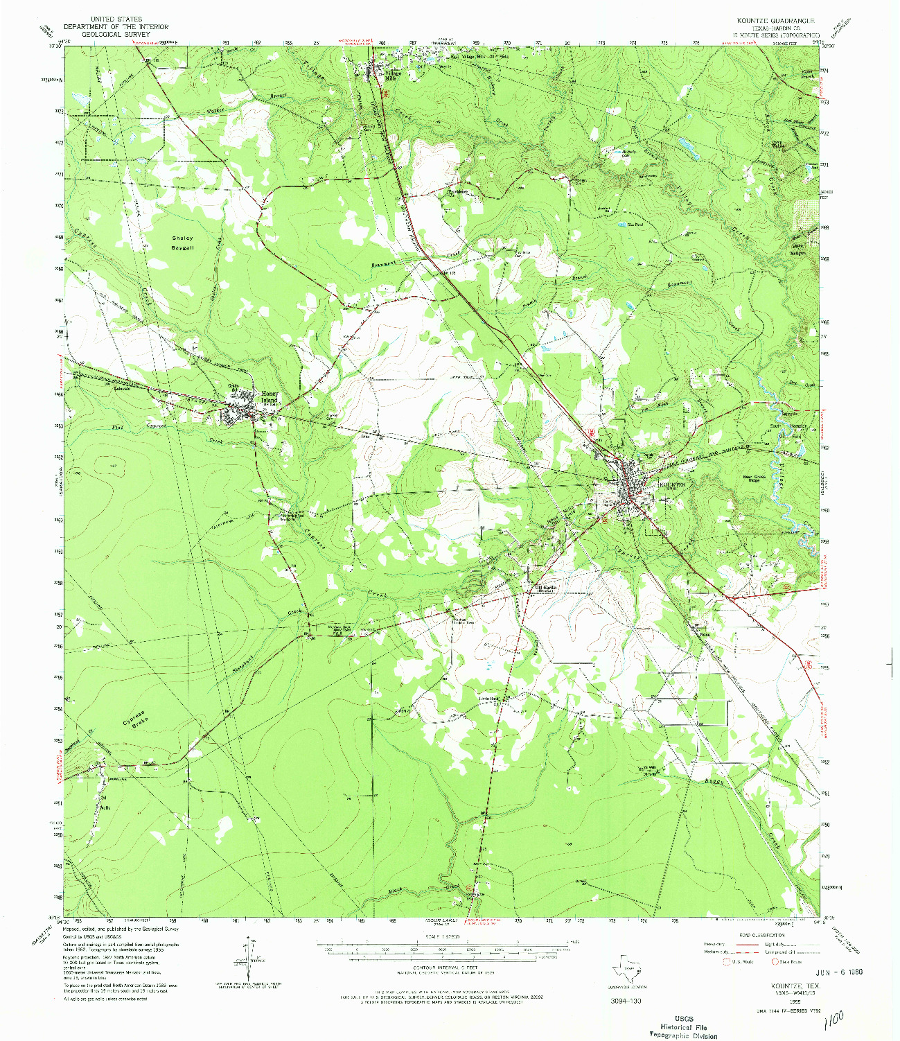 USGS 1:62500-SCALE QUADRANGLE FOR KOUNTZE, TX 1955