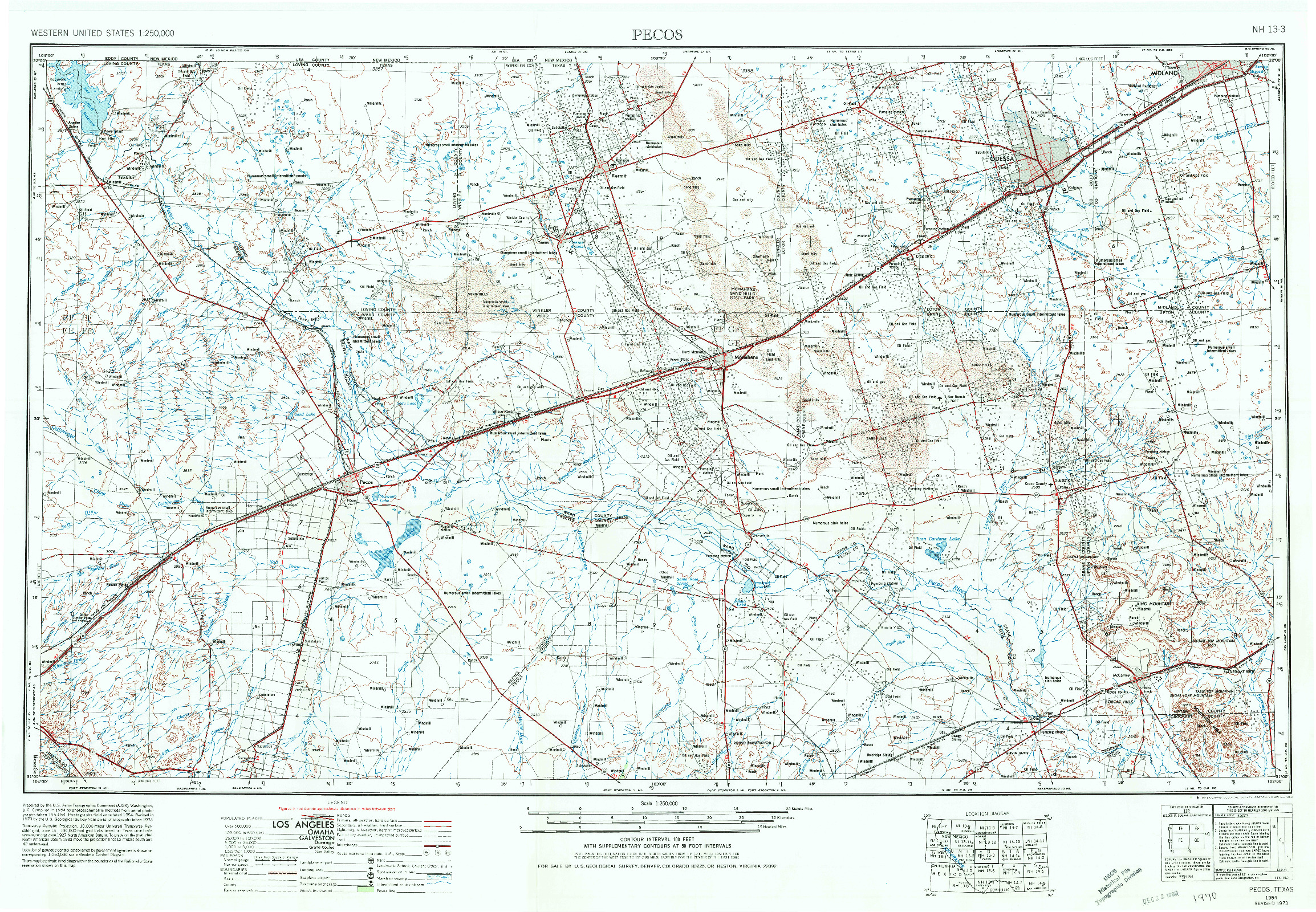 USGS 1:250000-SCALE QUADRANGLE FOR PECOS, TX 1954
