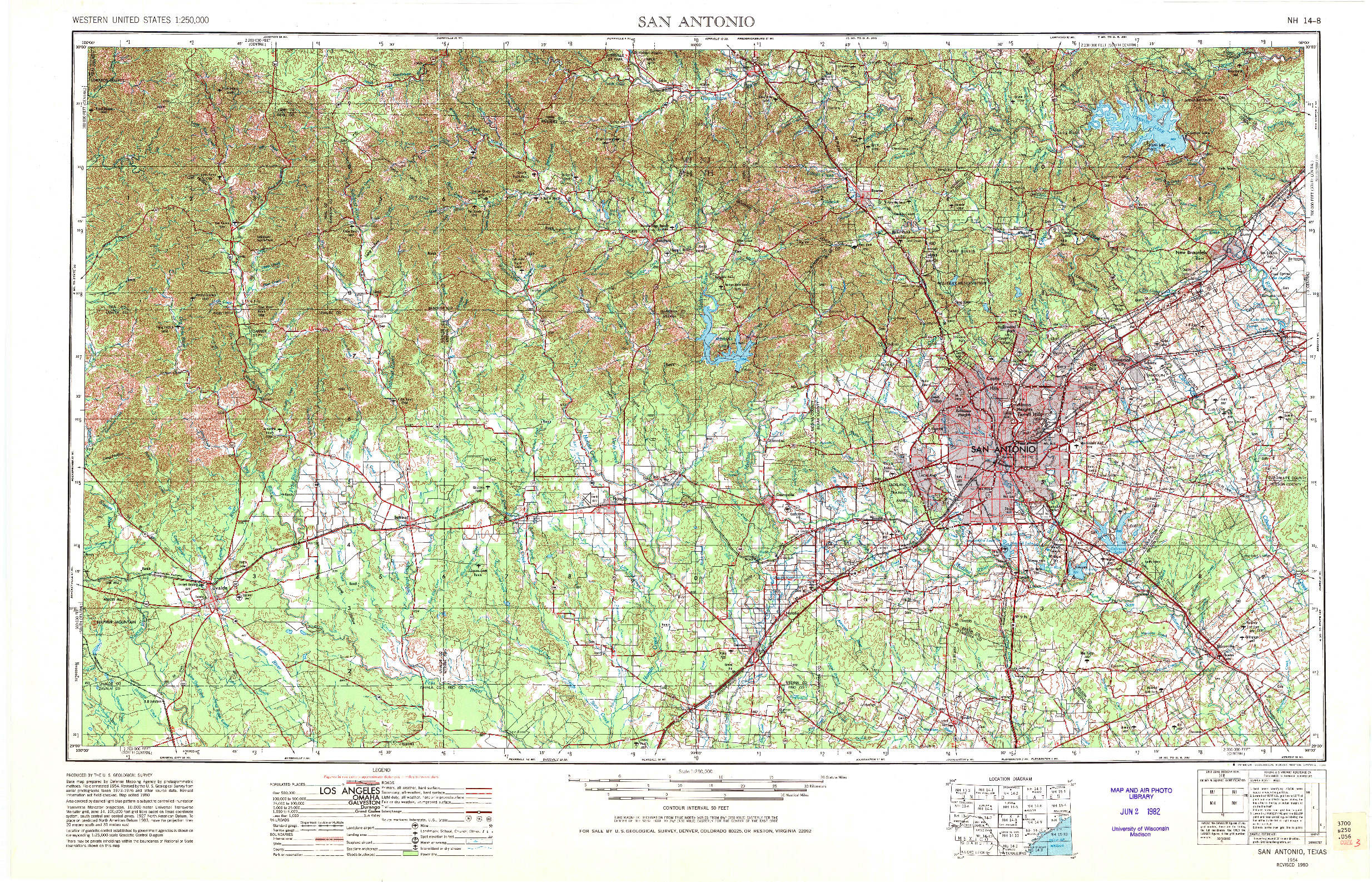 USGS 1:250000-SCALE QUADRANGLE FOR SAN ANTONIO, TX 1954