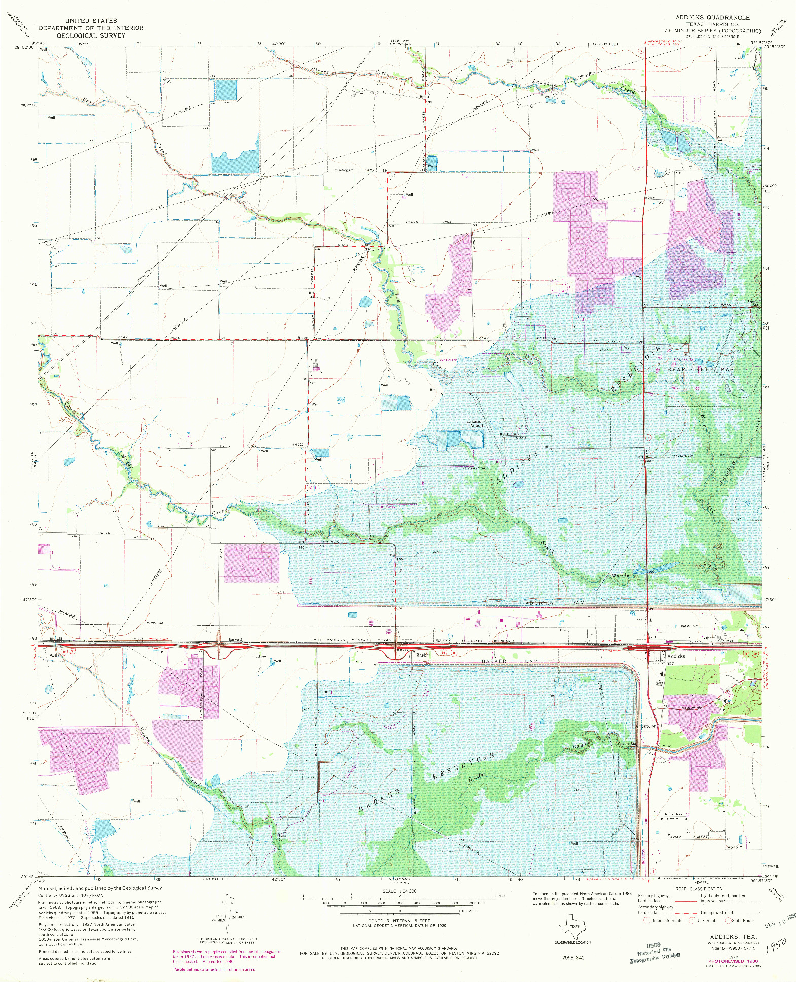 USGS 1:24000-SCALE QUADRANGLE FOR ADDICKS, TX 1970