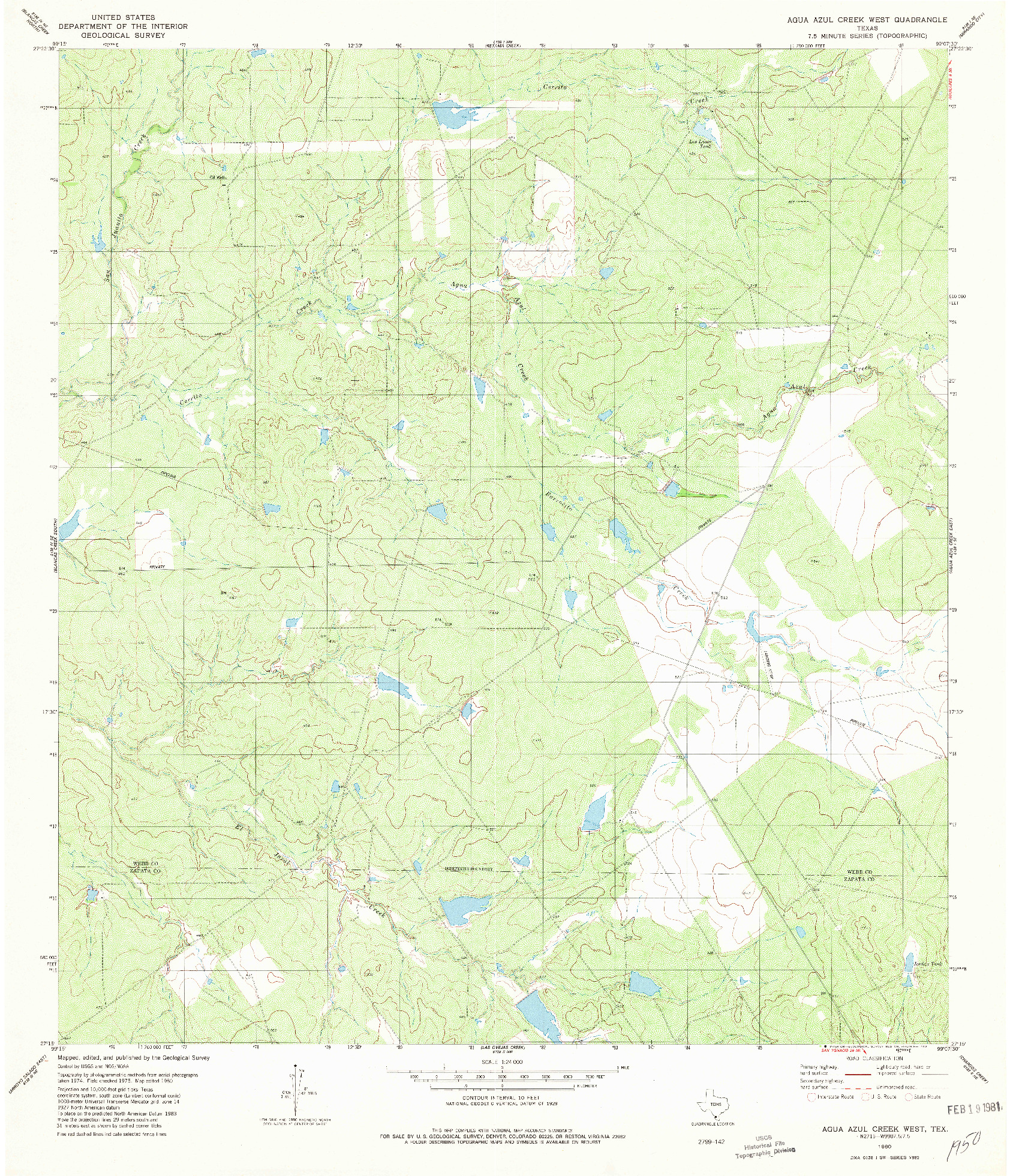 USGS 1:24000-SCALE QUADRANGLE FOR AGUA AZUL CREEK WEST, TX 1980