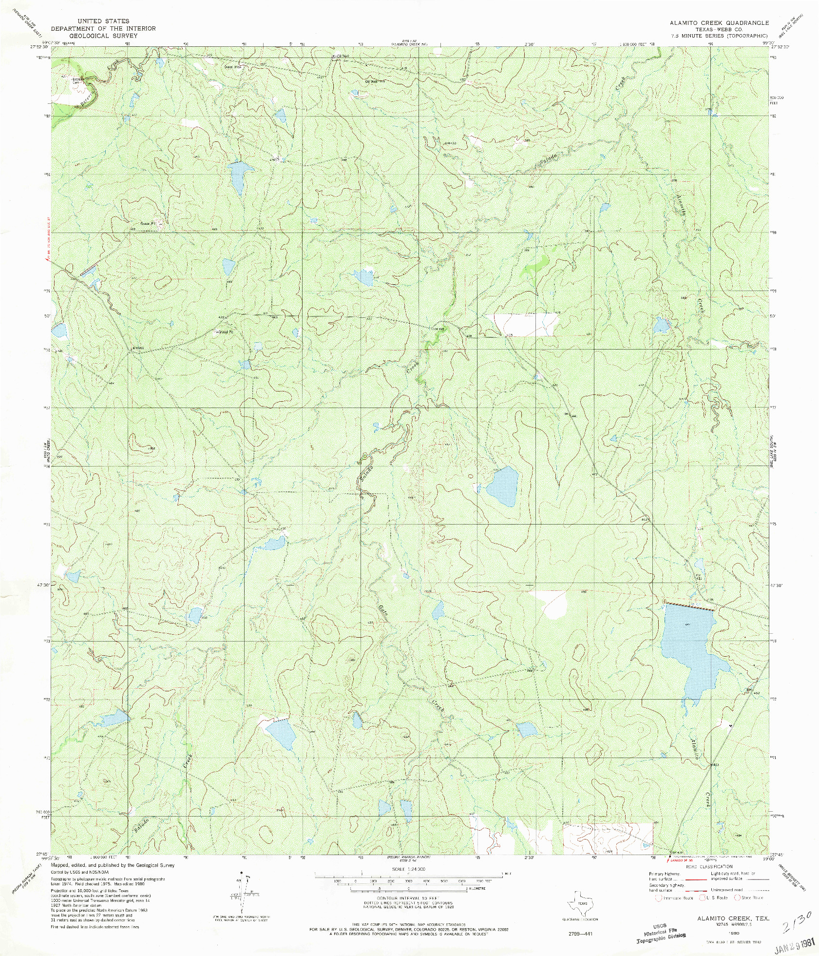 USGS 1:24000-SCALE QUADRANGLE FOR ALAMITO CREEK, TX 1980