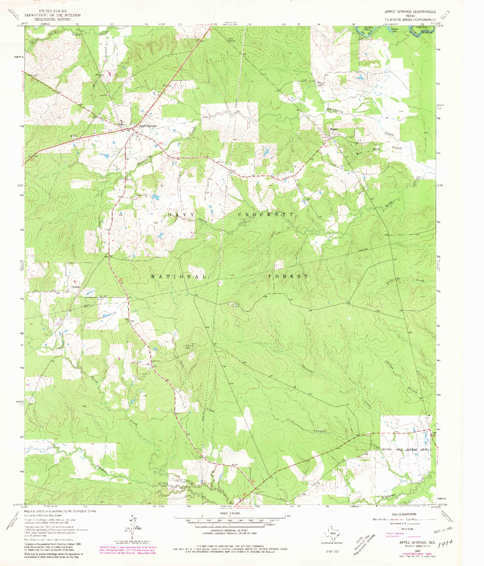 USGS 1:24000-SCALE QUADRANGLE FOR APPLE SPRINGS, TX 1963