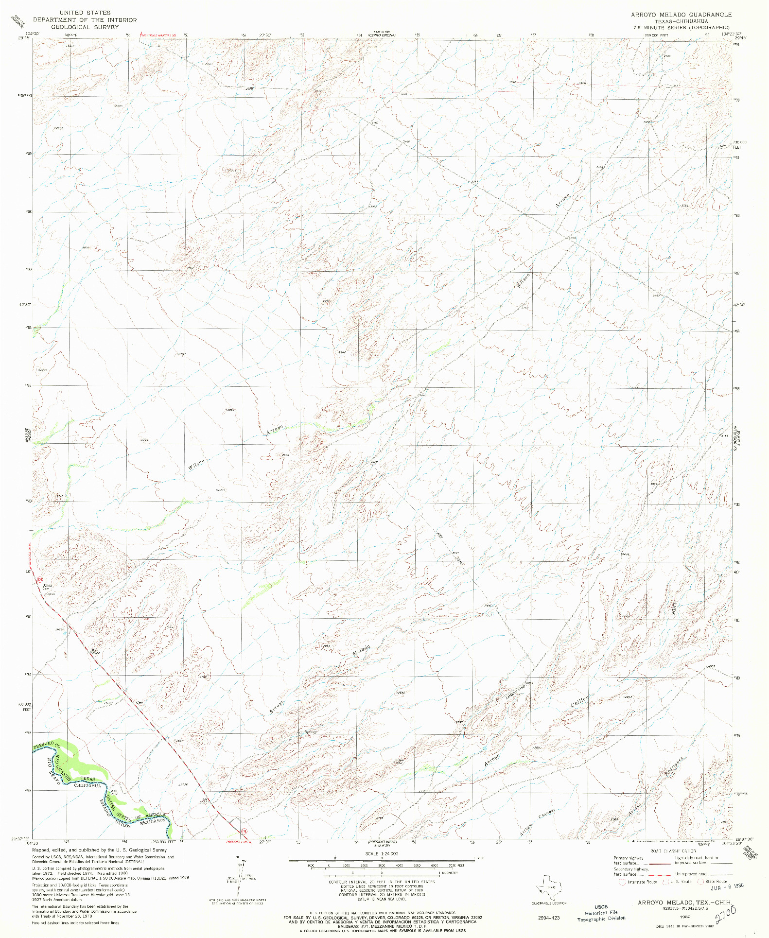 USGS 1:24000-SCALE QUADRANGLE FOR ARROYO MELADO, TX 1980