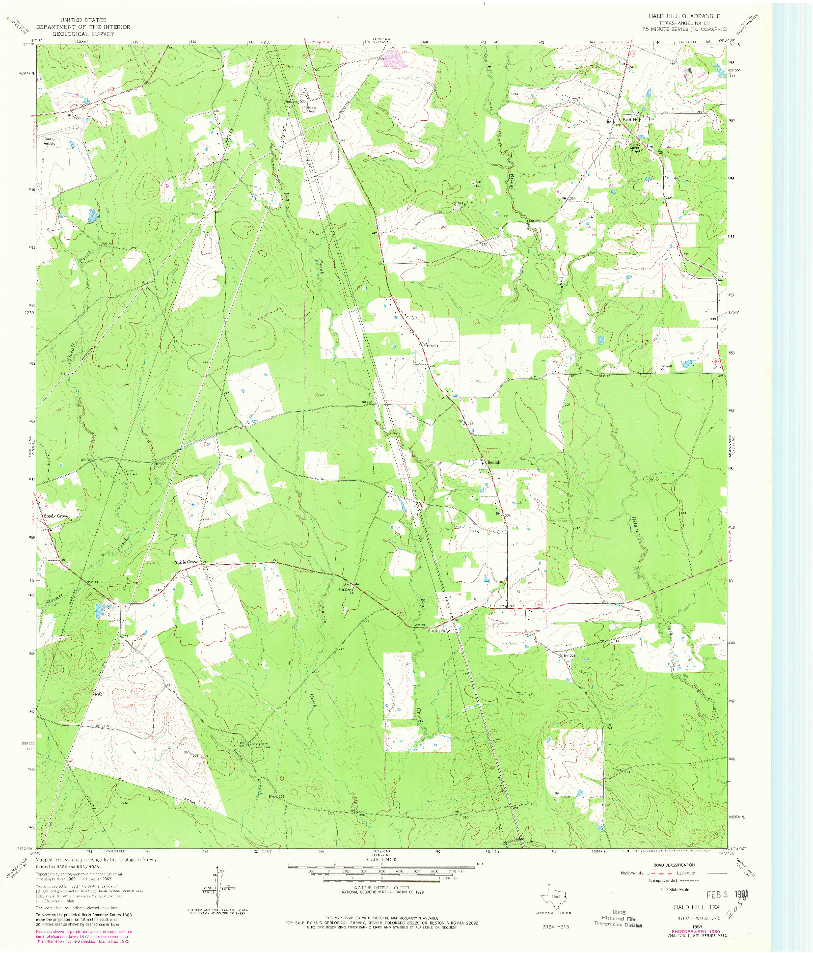 USGS 1:24000-SCALE QUADRANGLE FOR BALD HILL, TX 1963