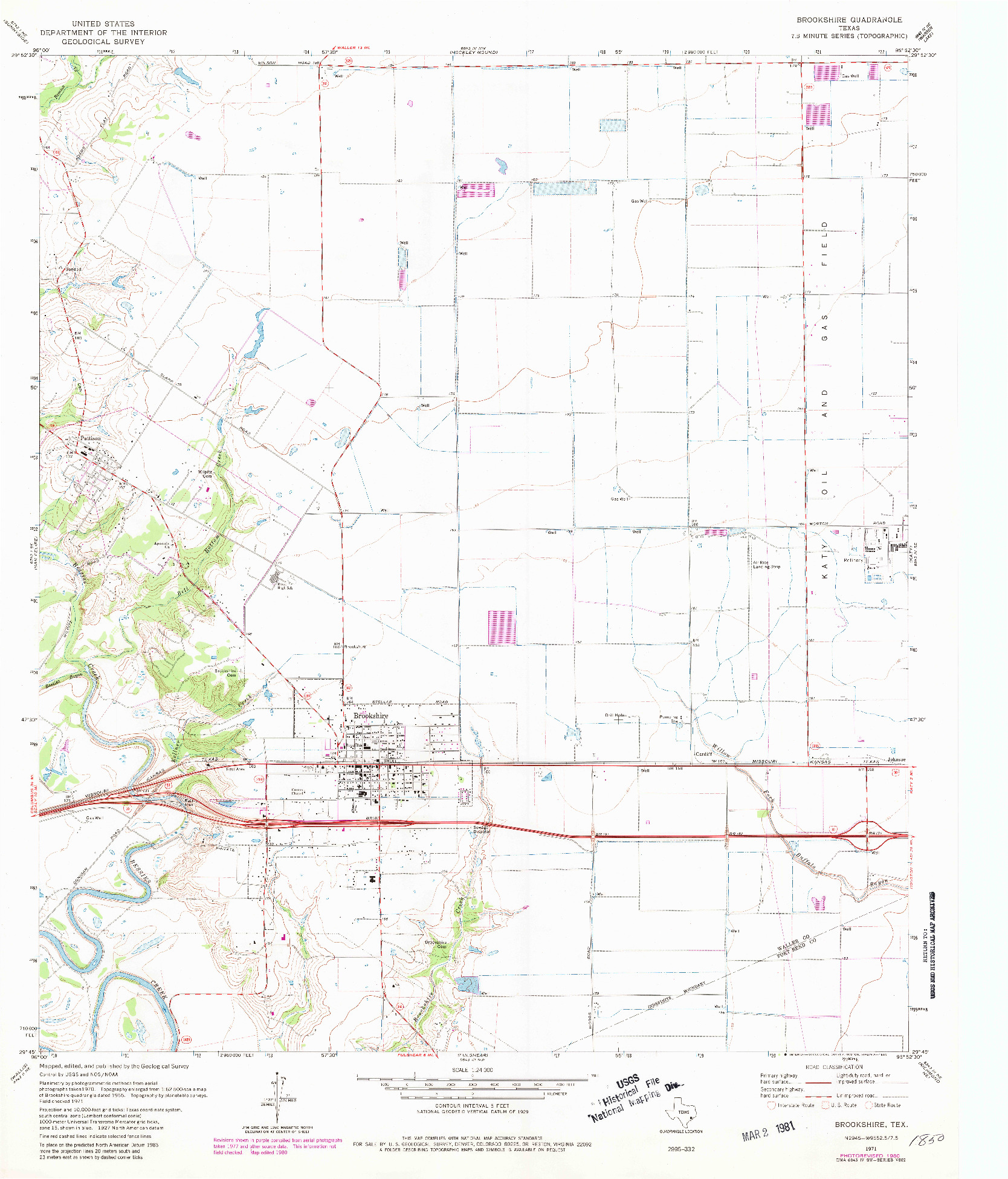USGS 1:24000-SCALE QUADRANGLE FOR BROOKSHIRE, TX 1971
