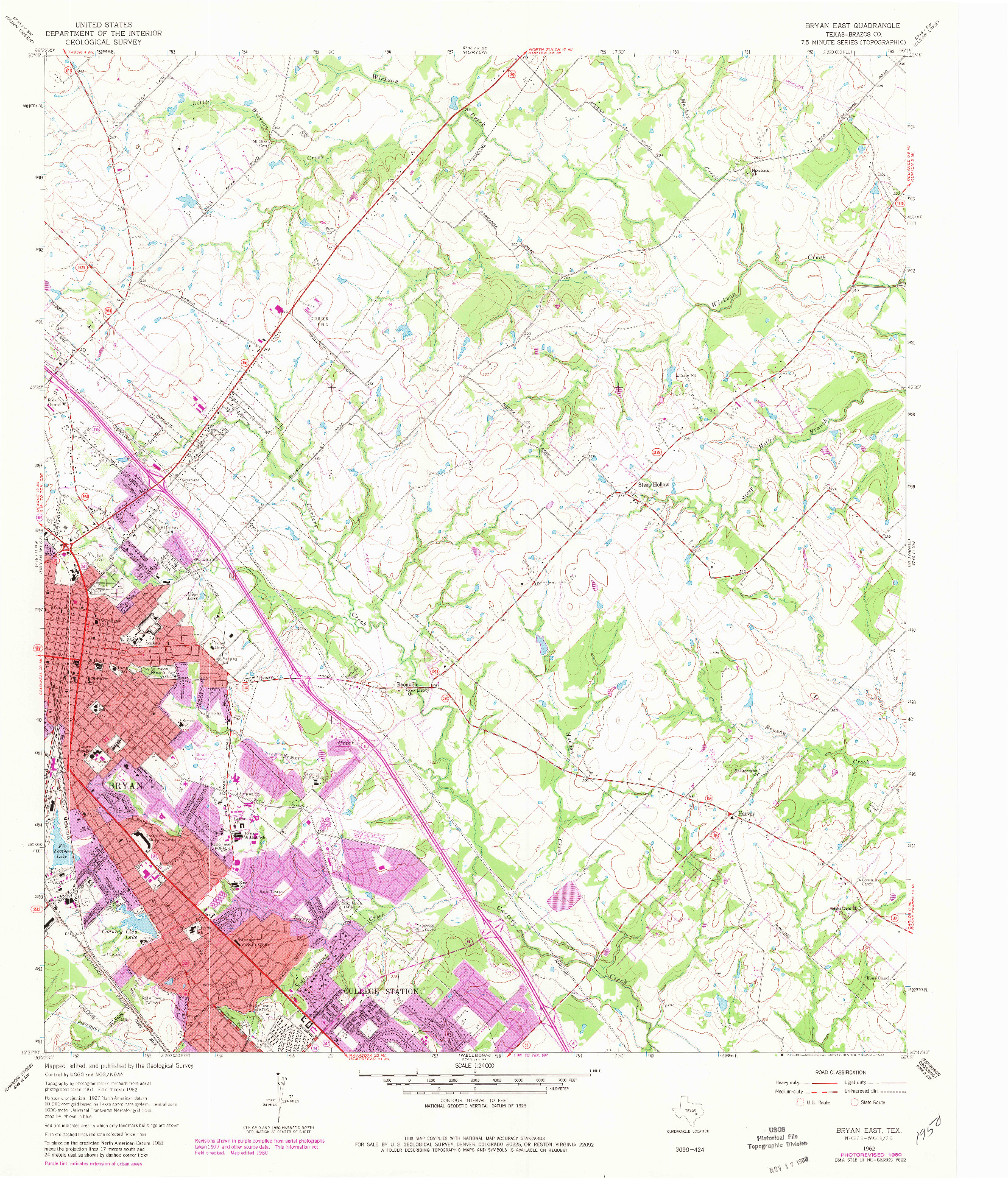 USGS 1:24000-SCALE QUADRANGLE FOR BRYAN EAST, TX 1962