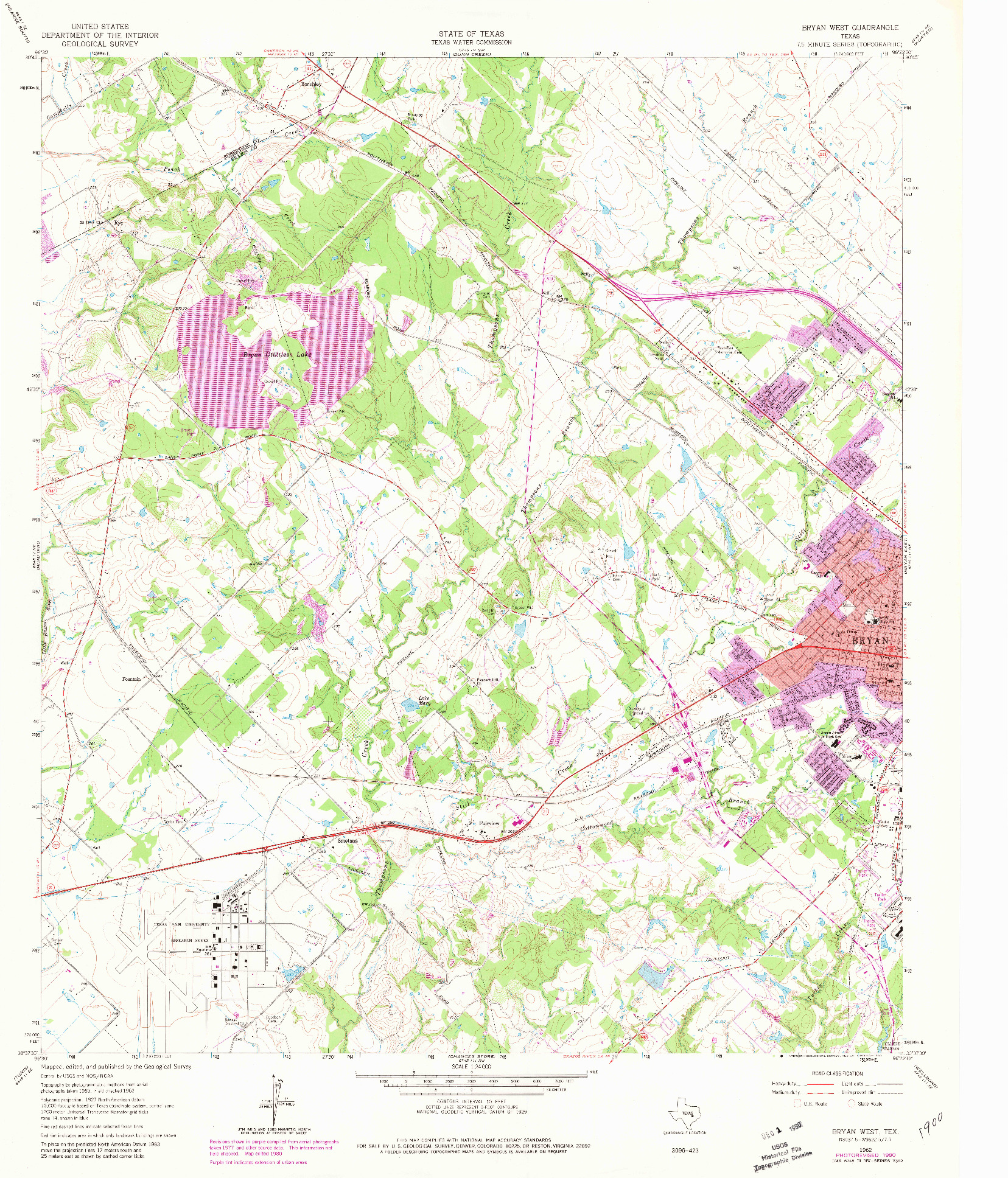 USGS 1:24000-SCALE QUADRANGLE FOR BRYAN WEST, TX 1962