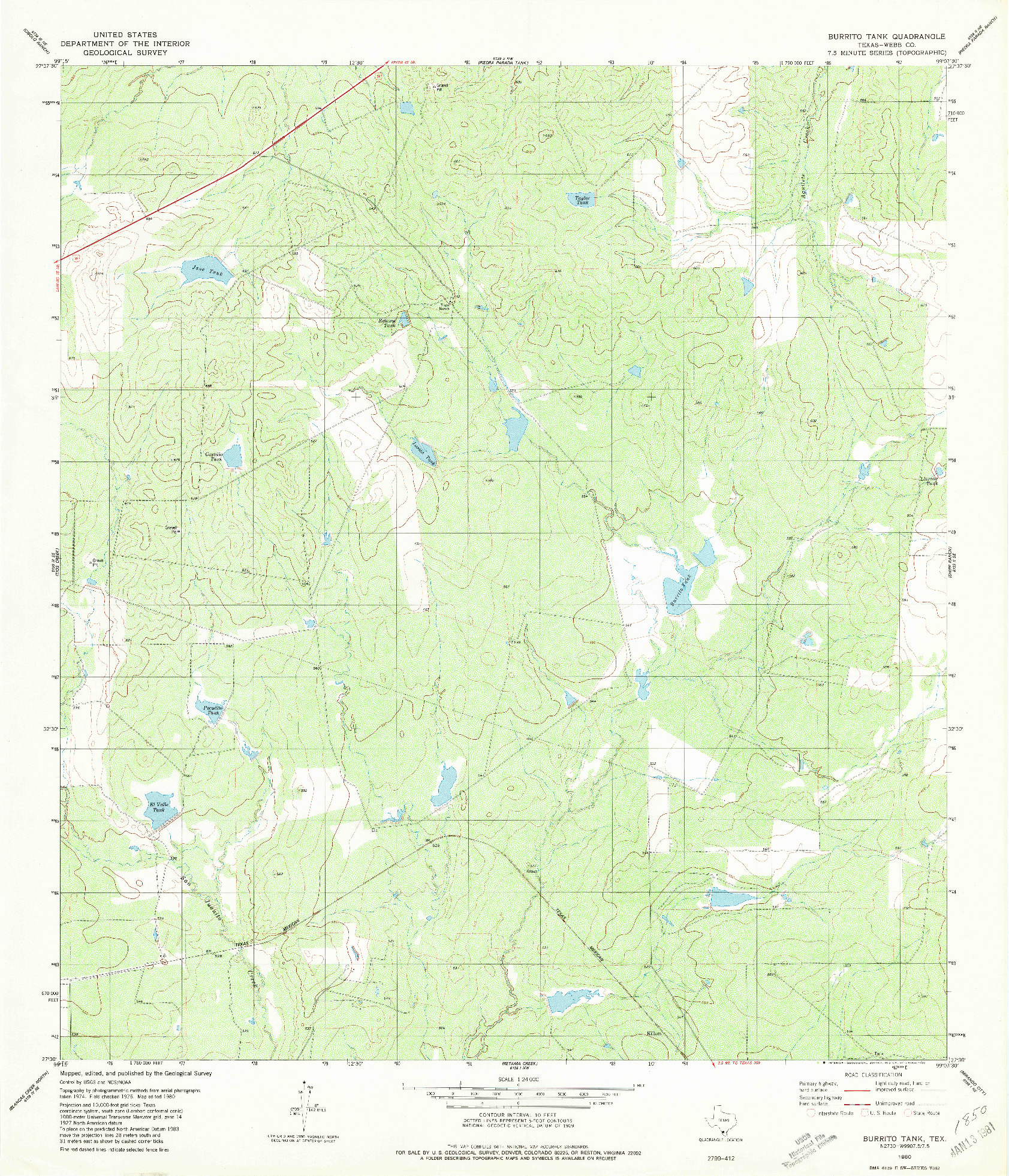 USGS 1:24000-SCALE QUADRANGLE FOR BURRITO TANK, TX 1980